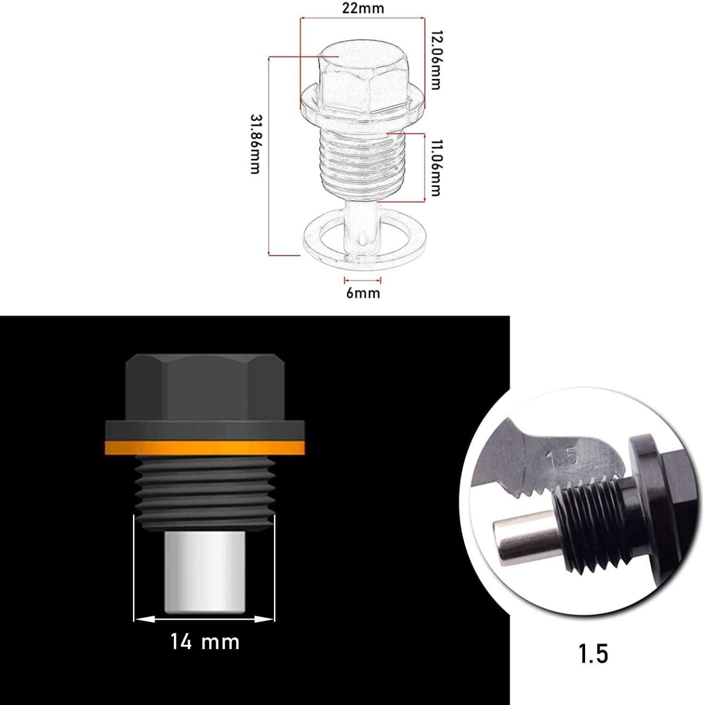 M14x1.5 Oil Drain Plug For Honda Hyundai Ford Kia Mazda etc. | YDSSTORE