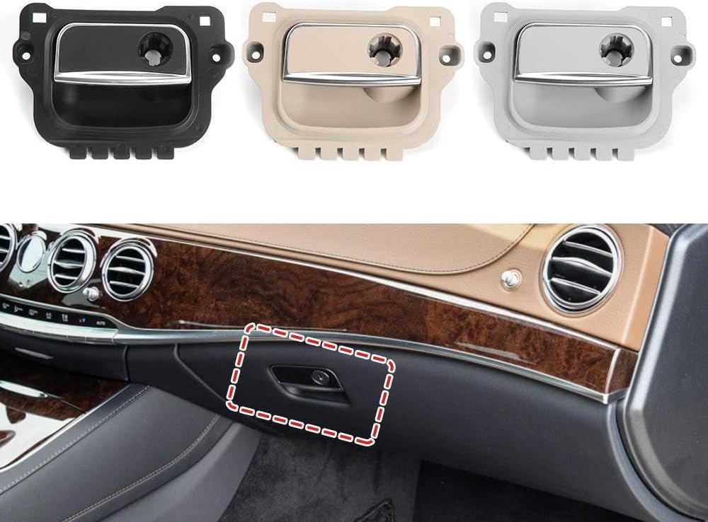 Car Glove Box Lid Handle Open/Lock Puller Glove Boxs Toolbox Pull Cover with Hole for Mercedes Benz W222 S-Class 2014-2020 (Black)