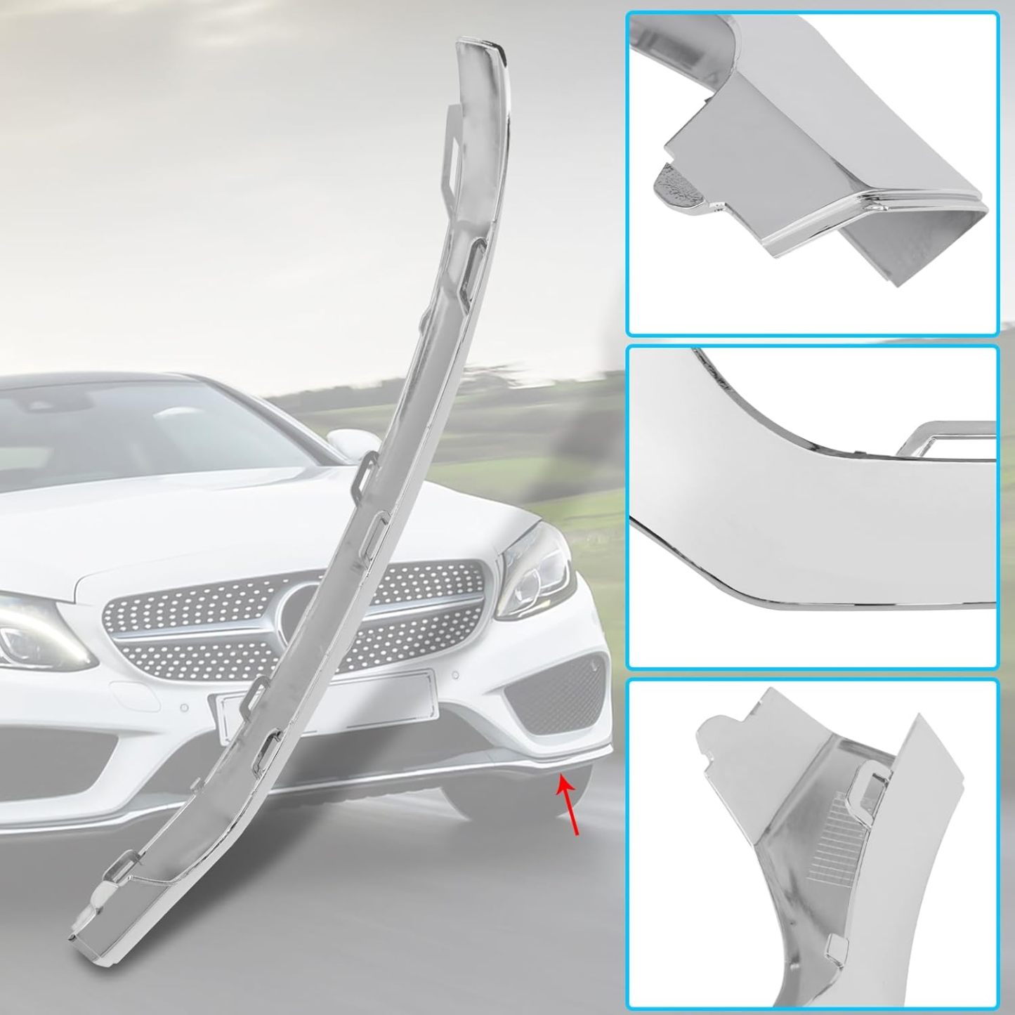 For Mercedes-Benz W205 Front Bumper Trim Molding 2015-2018.Left Side Front Bumper Lower Chrome Trim Replacement A2058851374 for Mercedes W205 C300 C400 C350 C63 AMG-LINE Sport Model-autoydsstore