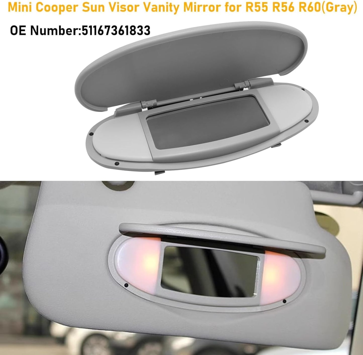 2007-2014 Mini Cooper Gray Sun Visor Vanity Mirror Cover - R55/56/60 | YDSSTORE