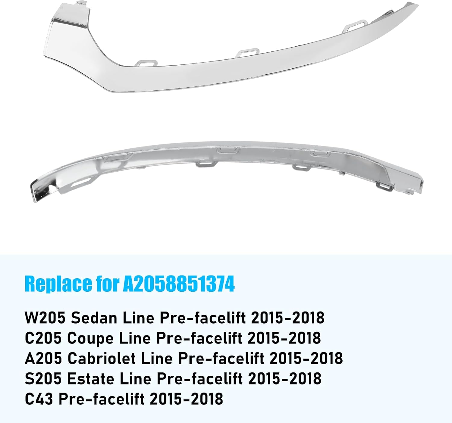 For Mercedes-Benz W205 Front Bumper Trim Molding 2015-2018.Left Side Front Bumper Lower Chrome Trim Replacement A2058851374 for Mercedes W205 C300 C400 C350 C63 AMG-LINE Sport Model-autoydsstore