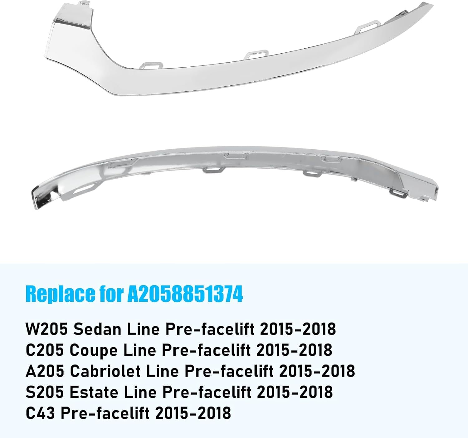 For Mercedes-Benz W205 Front Bumper Trim Molding 2015-2018.Left Side Front Bumper Lower Chrome Trim Replacement A2058851374 for Mercedes W205 C300 C400 C350 C63 AMG-LINE Sport Model-autoydsstore