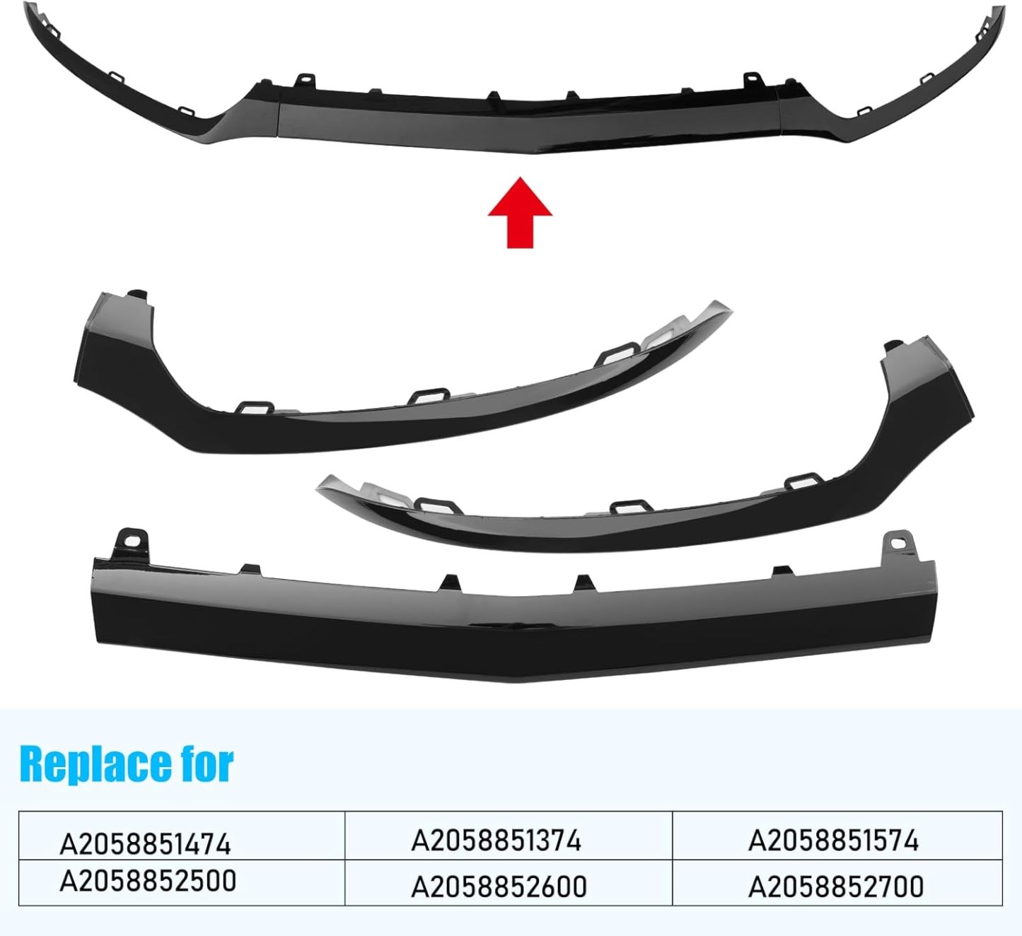 For Mercedes-Benz W205 Front Bumper Trim Molding 2015-2018. 3PCS Glossy Black Bumper Lower Trim Replacement for Mercedes W205 C300 C400 C350 C63 with AMG-LINE Sport Model-autoydsstore