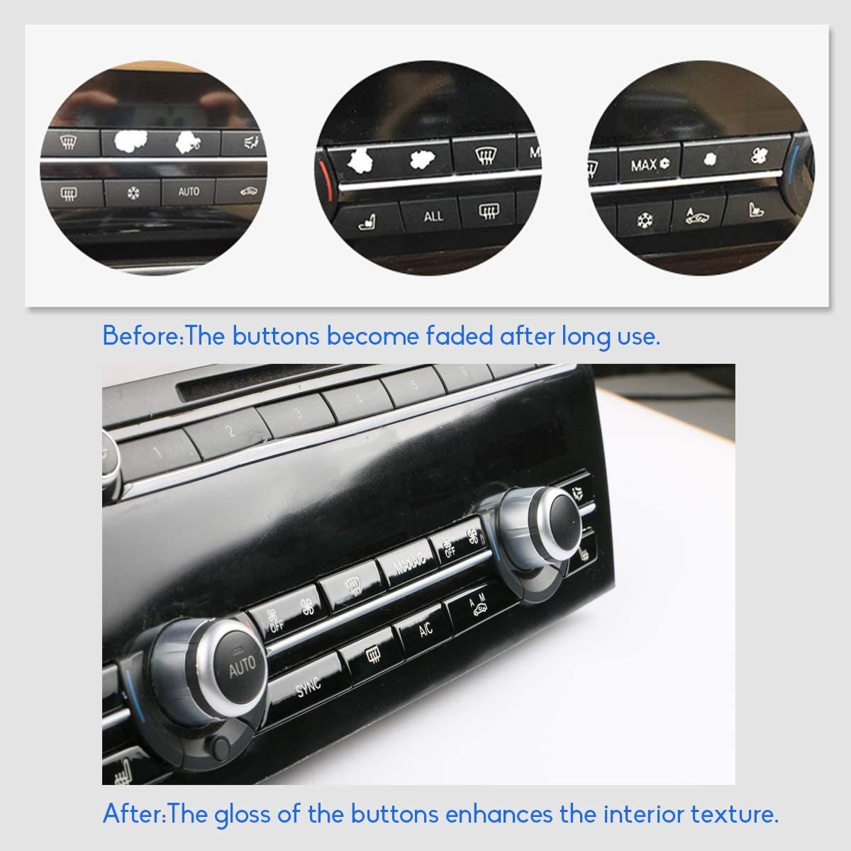 For BMW 5 6 7 X5 X6 A/C Climate Control Button Covers 12PCS| Bright Black | YDSSTORE