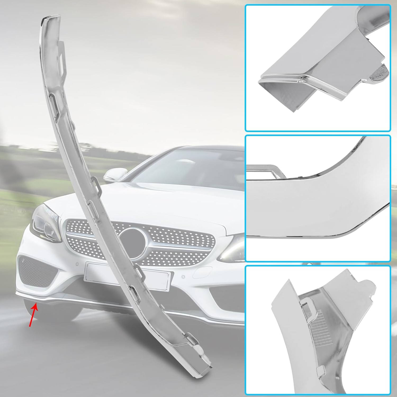 For Mercedes-Benz W205 Front Bumper Trim Molding 2015-2018. Right Front Bumper Lower Chrome Trim Replacement A2058851474 for Mercedes W205 C300 C400 C350 C63 AMG-LINE Sport Model-autoydsstore