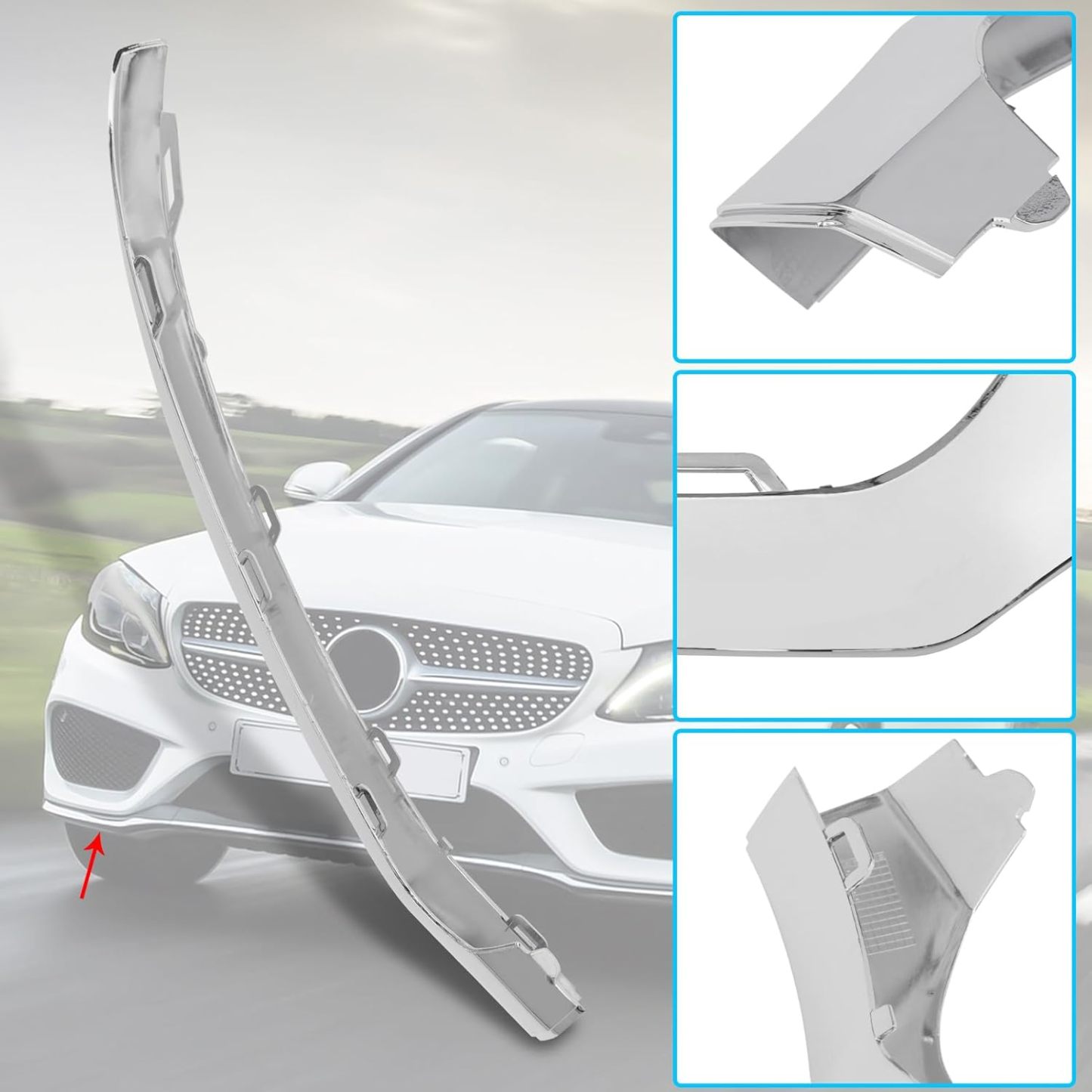 For Mercedes-Benz W205 Front Bumper Trim Molding 2015-2018. Right Front Bumper Lower Chrome Trim Replacement A2058851474 for Mercedes W205 C300 C400 C350 C63 AMG-LINE Sport Model-autoydsstore