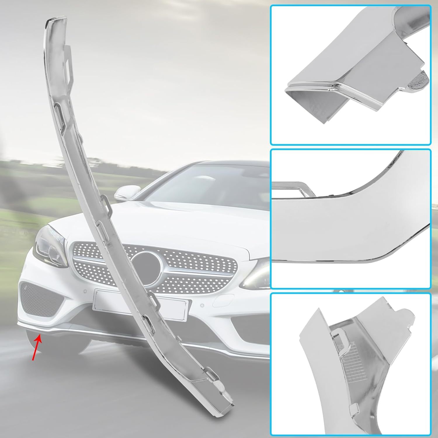 For Mercedes-Benz W205 Front Bumper Trim Molding 2015-2018. Right Front Bumper Lower Chrome Trim Replacement A2058851474 for Mercedes W205 C300 C400 C350 C63 AMG-LINE Sport Model-autoydsstore