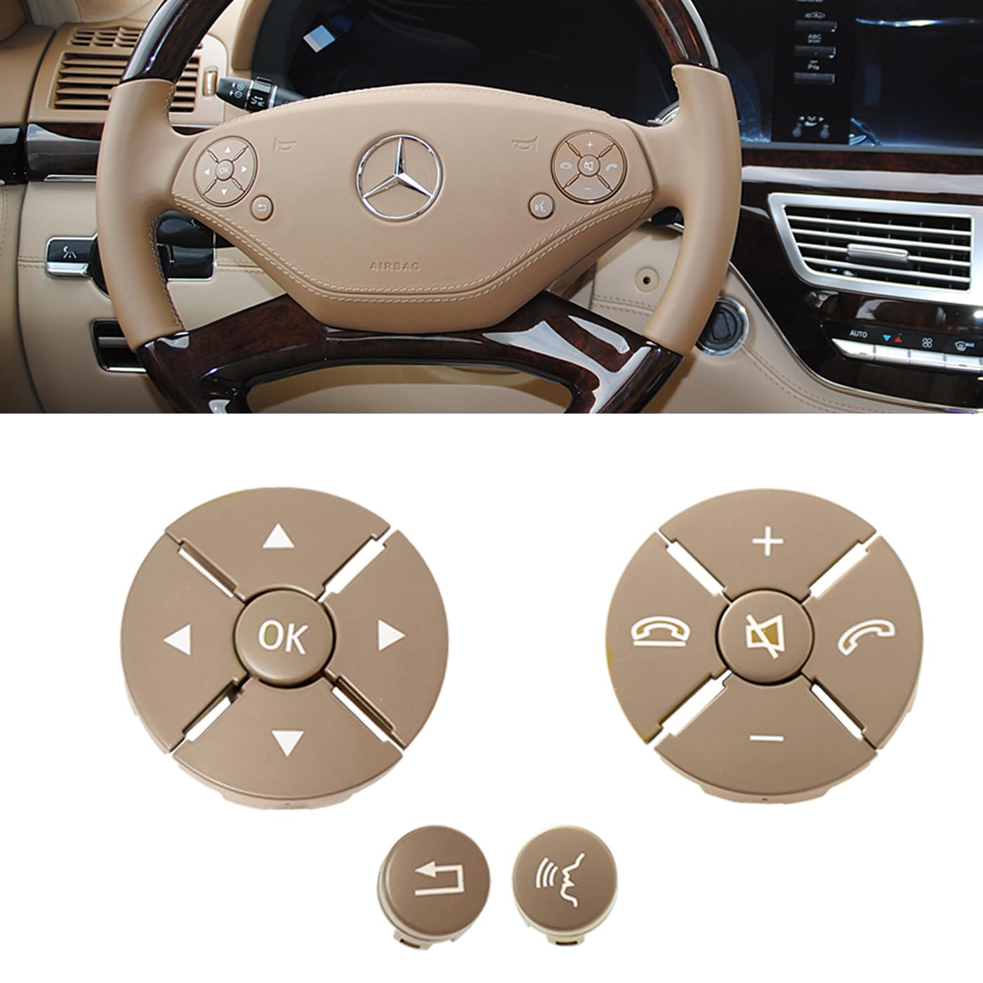 Steering Wheel Button - Switch Control Buttons for Mercedes Benz S CL Class W221 W216 S300 S320 S400 S450.Waterproof Rust Proof Steering Wheel Radio Control Switch Buttons (Yellow)