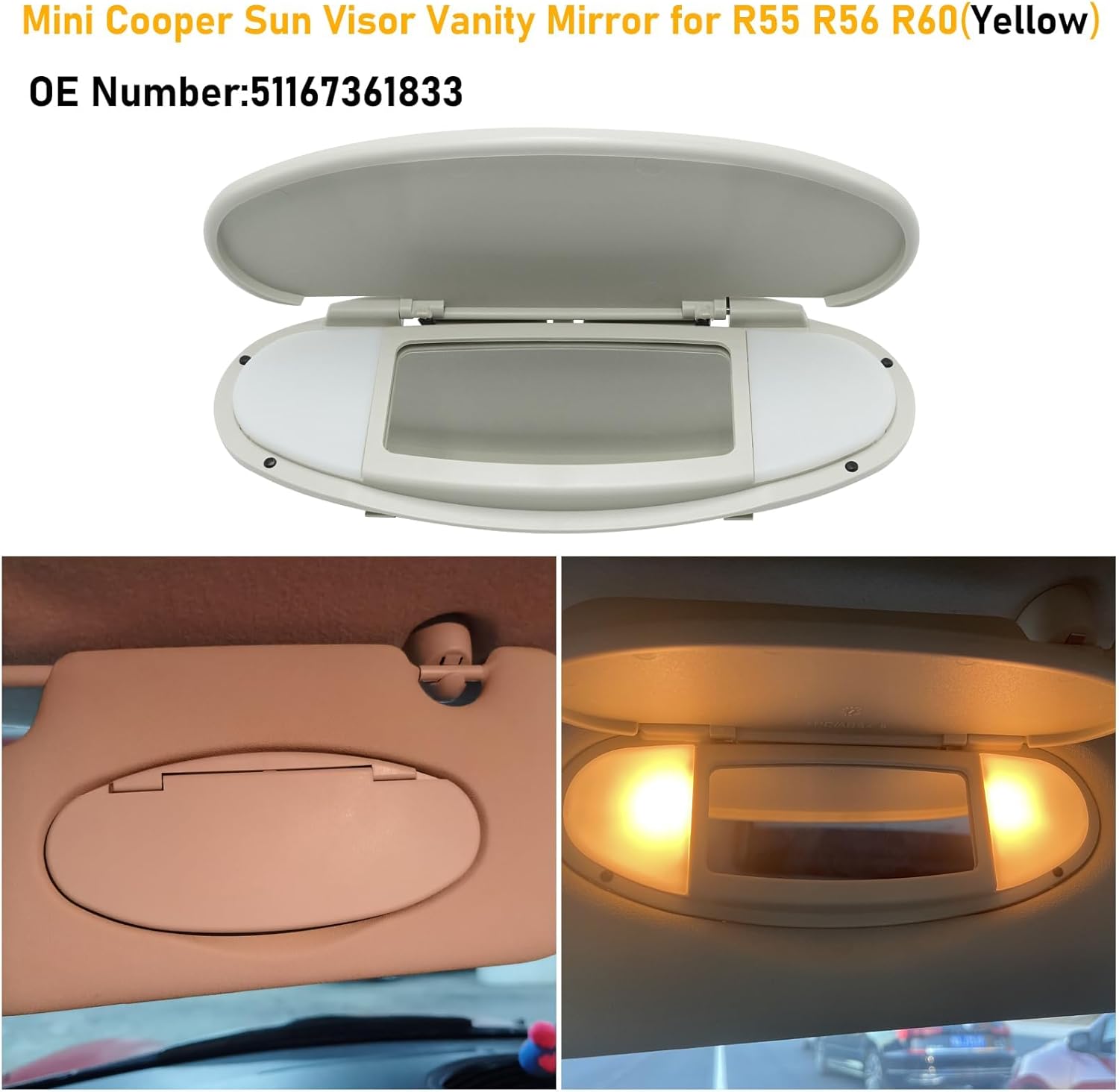2007-2014 Mini Cooper Sun Visor Vanity Mirror Cover - Beige | R55/56/60 Replacement | YDSSTORE