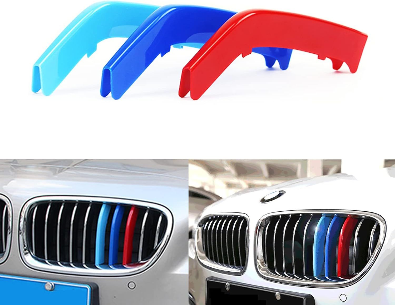 YDSSTORE M-Colored Tri Grille Insert Trim Strips for BMW F10 & F11 (2010-2016) | Compatible with 10-Beam Standard Chrome Grilles | Easy Clip-on Installation-autoydsstore