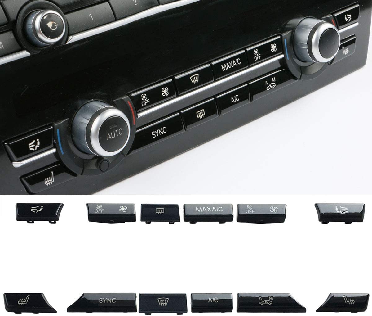 For BMW 5 6 7 X5 X6 A/C Climate Control Button Covers 12PCS| Bright Black | YDSSTORE