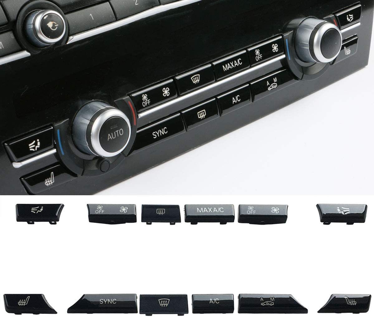 For BMW 5 6 7 X5 X6 A/C Climate Control Button Covers 12PCS| Bright Black | YDSSTORE