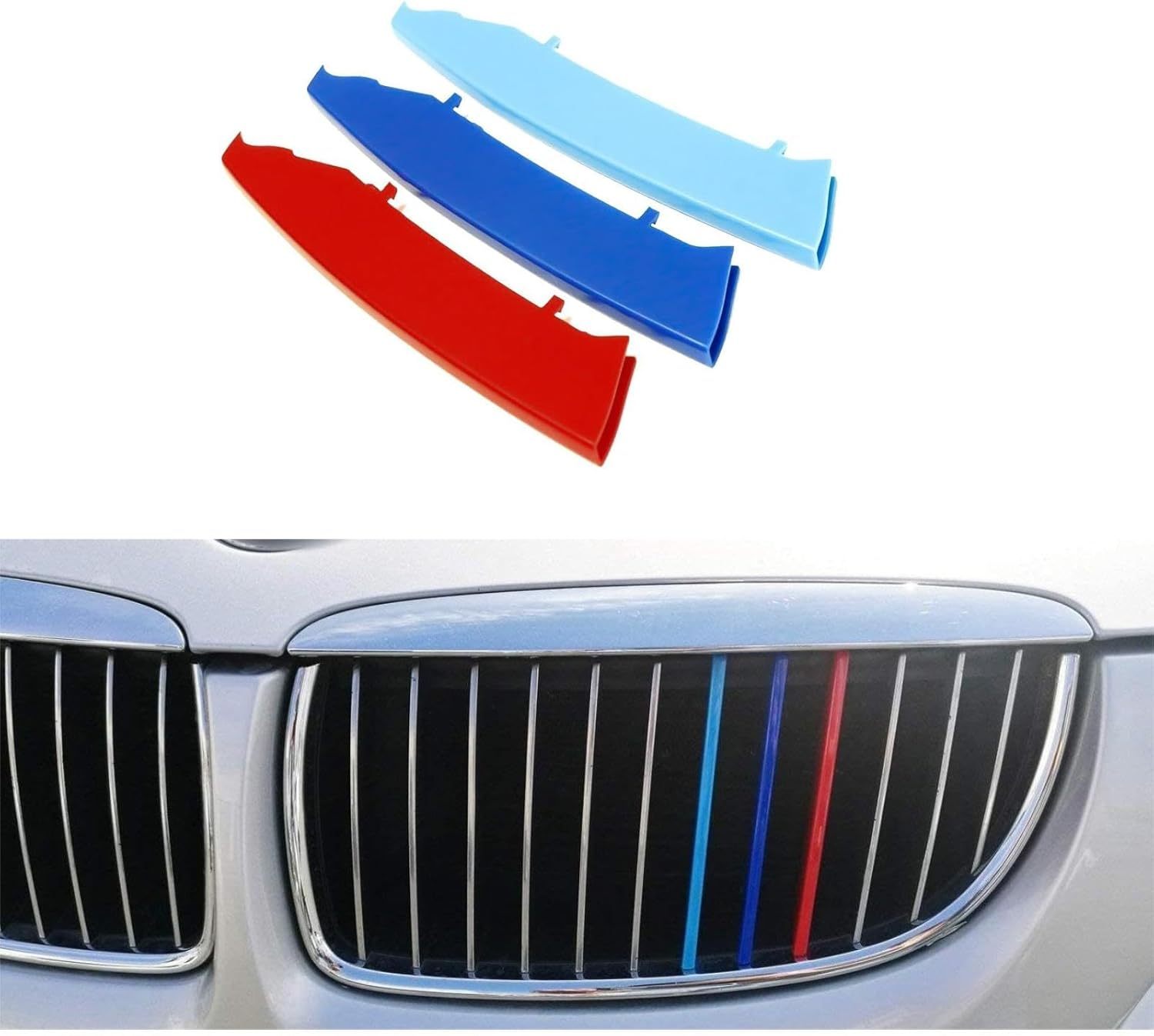 YDSSTORE M-Colored Tri Grille Insert Trim Strips for BMW 3 Series E90 & E91 Pre-LCI (2006-2008) | Compatible with 12-Beam Grills | Easy Clip-on Installation-autoydsstore