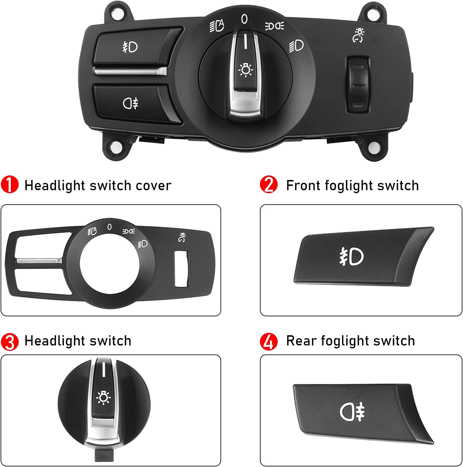 For BMW Headlight Control Switch Set | 4PCS Kit for 5 F10. 6 F12. 7 F01. X3 F25. X4 F26 | YDSSTORE