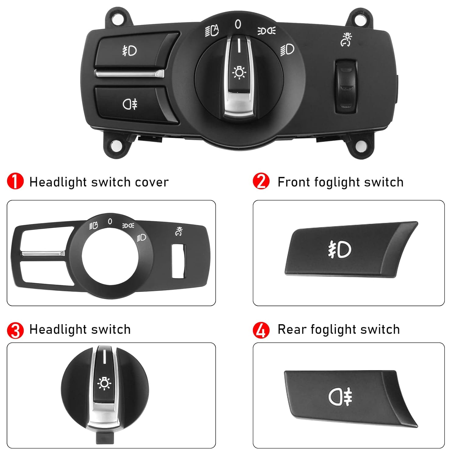 YDSSTORE  Compatible with BMW Headlight Switch Button Panel Cover for 5 Series F10 6 Series F12 7 Series F01 X3 F25 X4 F26 4PCS Light Control Knob Frame Foglight Button Kit-autoydsstore