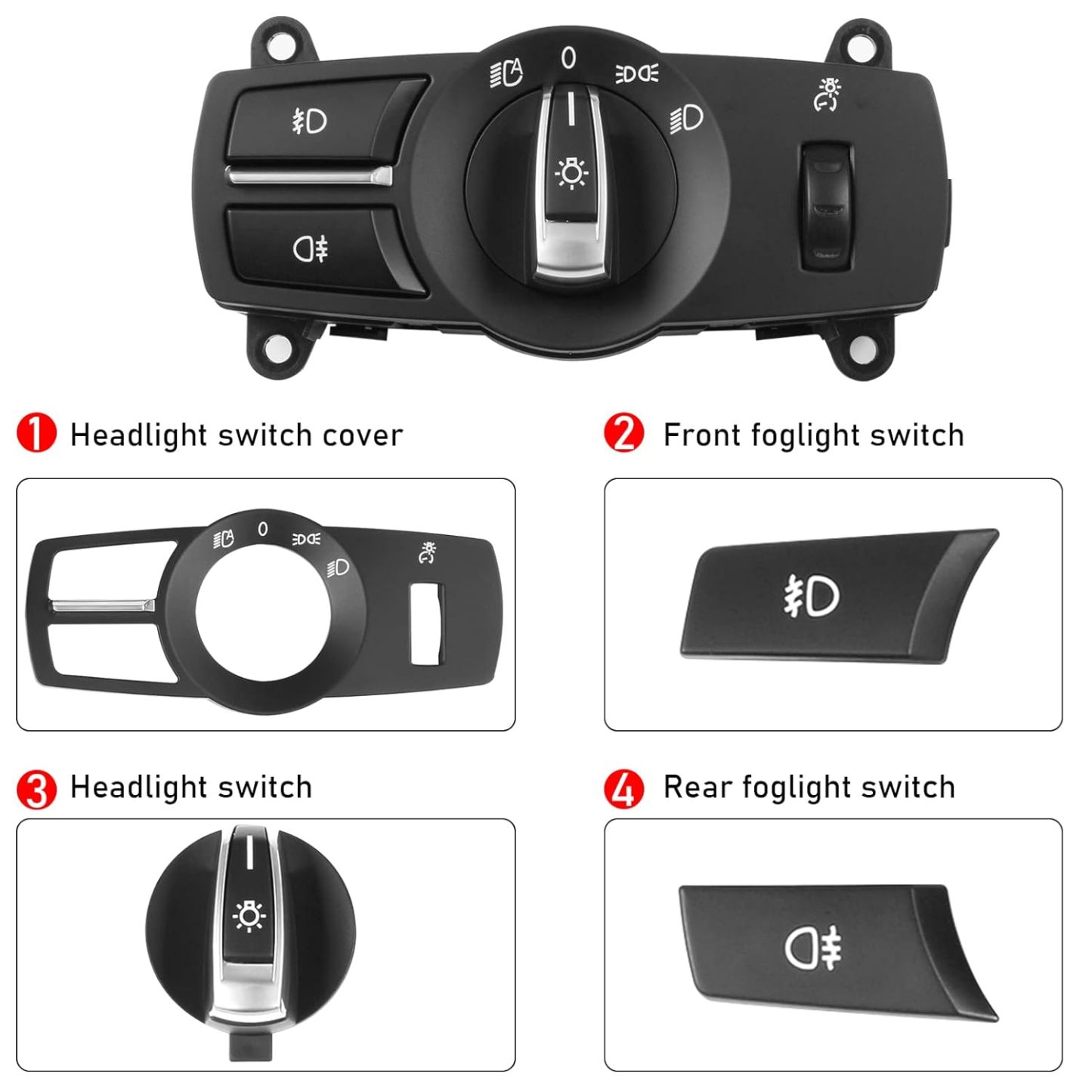YDSSTORE  Compatible with BMW Headlight Switch Button Panel Cover for 5 Series F10 6 Series F12 7 Series F01 X3 F25 X4 F26 4PCS Light Control Knob Frame Foglight Button Kit-autoydsstore