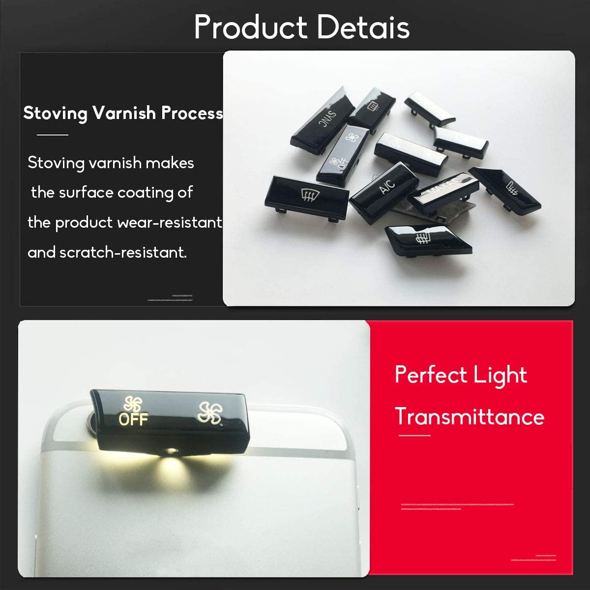 For BMW 5 6 7 X5 X6 A/C Climate Control Button Covers 12PCS| Bright Black | YDSSTORE