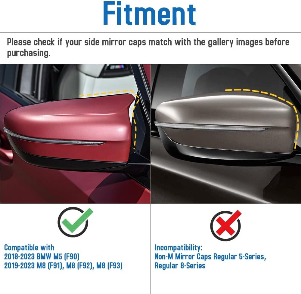 YDSSTORE  Dry Carbon Fiber  Mirror Cap Overlays for 2018-2023 BMW M5 F90. 2019-2023 M8 F91 F92 F93 – Add-On Style-autoydsstore