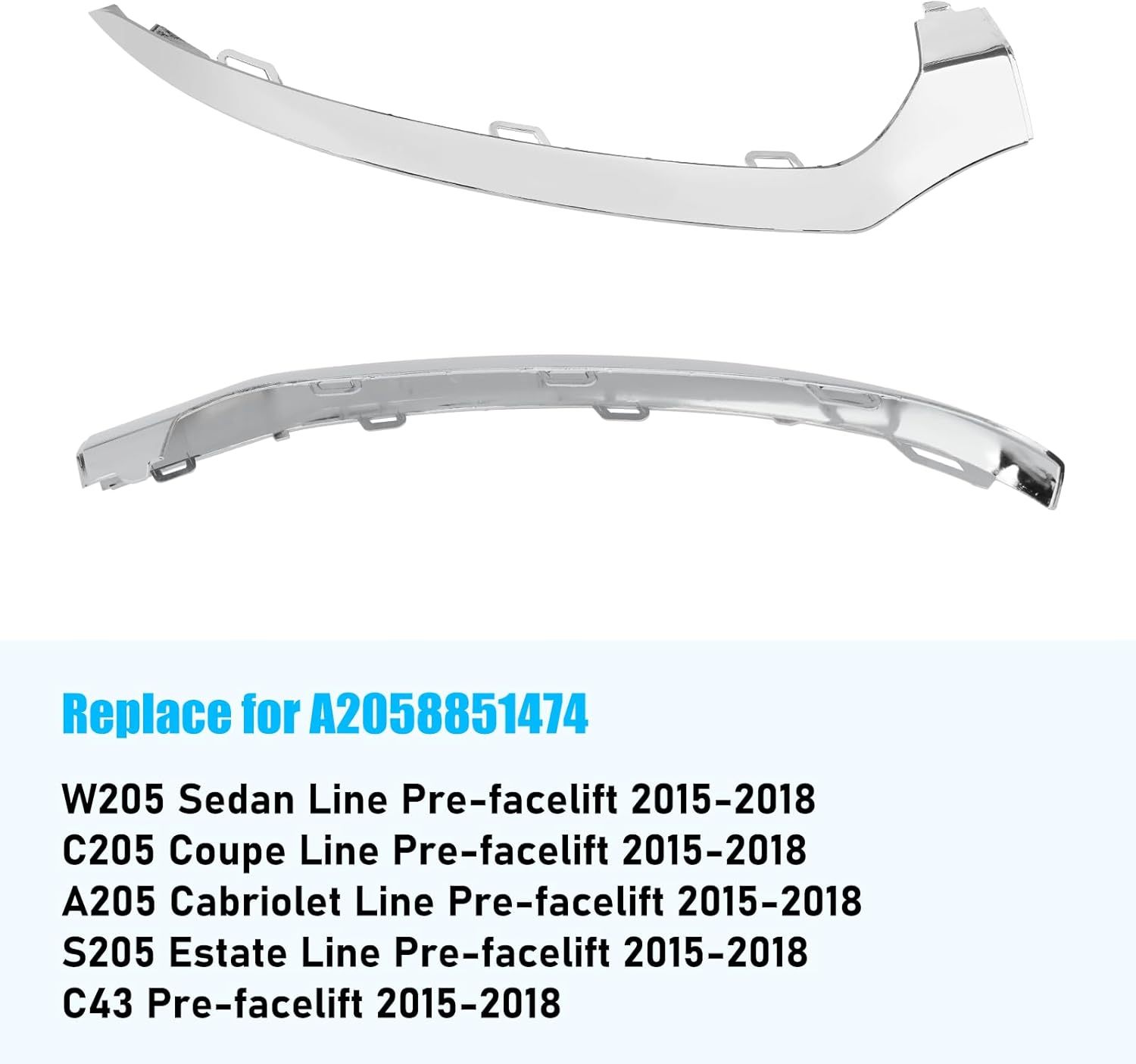 For Mercedes-Benz W205 Front Bumper Trim Molding 2015-2018. Right Front Bumper Lower Chrome Trim Replacement A2058851474 for Mercedes W205 C300 C400 C350 C63 AMG-LINE Sport Model-autoydsstore