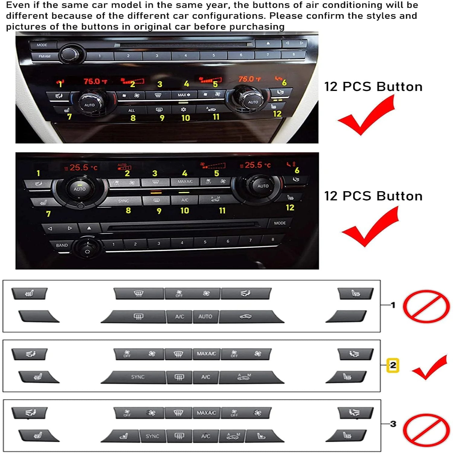 For BMW 5'/6'/7'/X5/X6 Climate Control Button Covers 12PCS | YDSSTORE