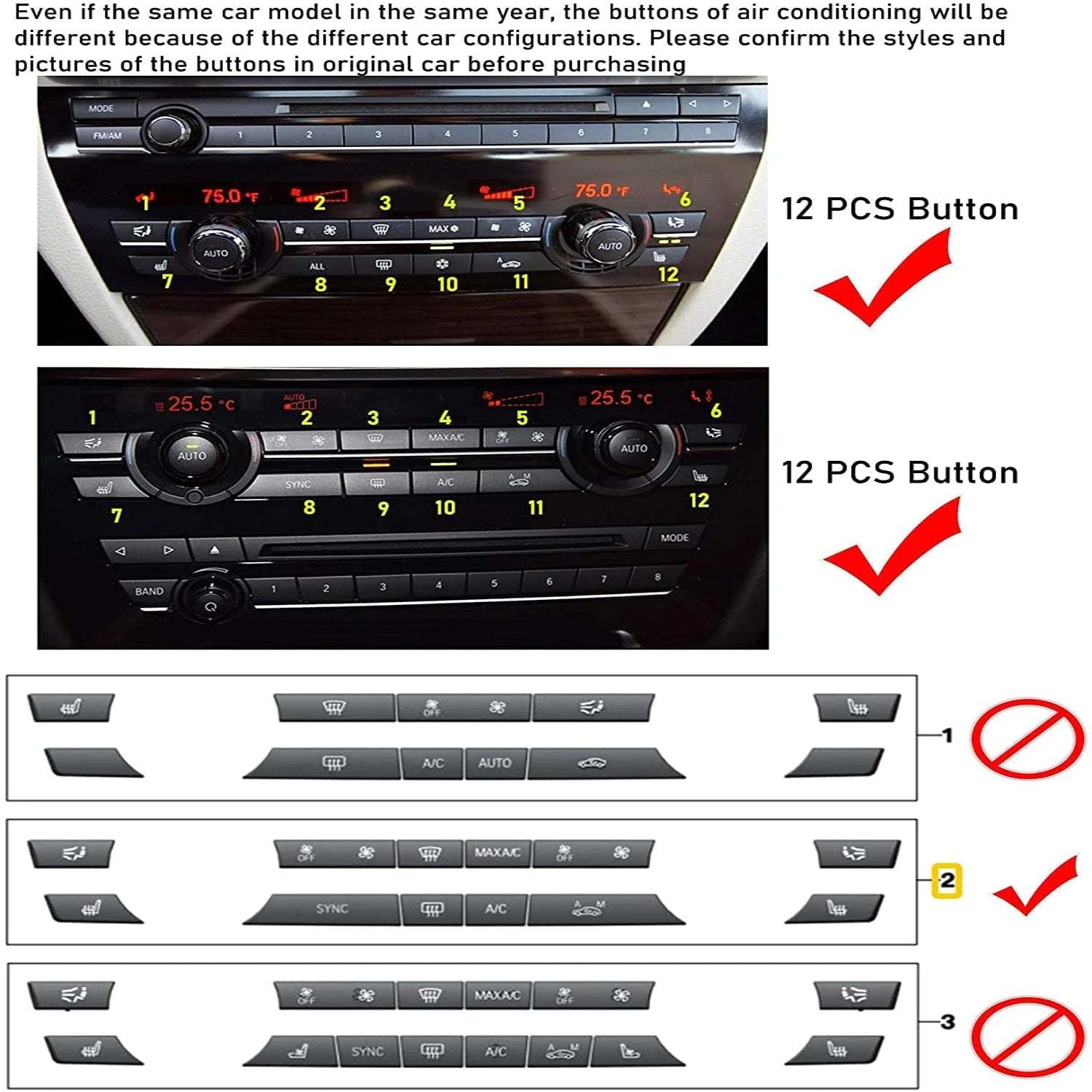 For BMW 5'/6'/7'/X5/X6 Climate Control Button Covers 12PCS | YDSSTORE