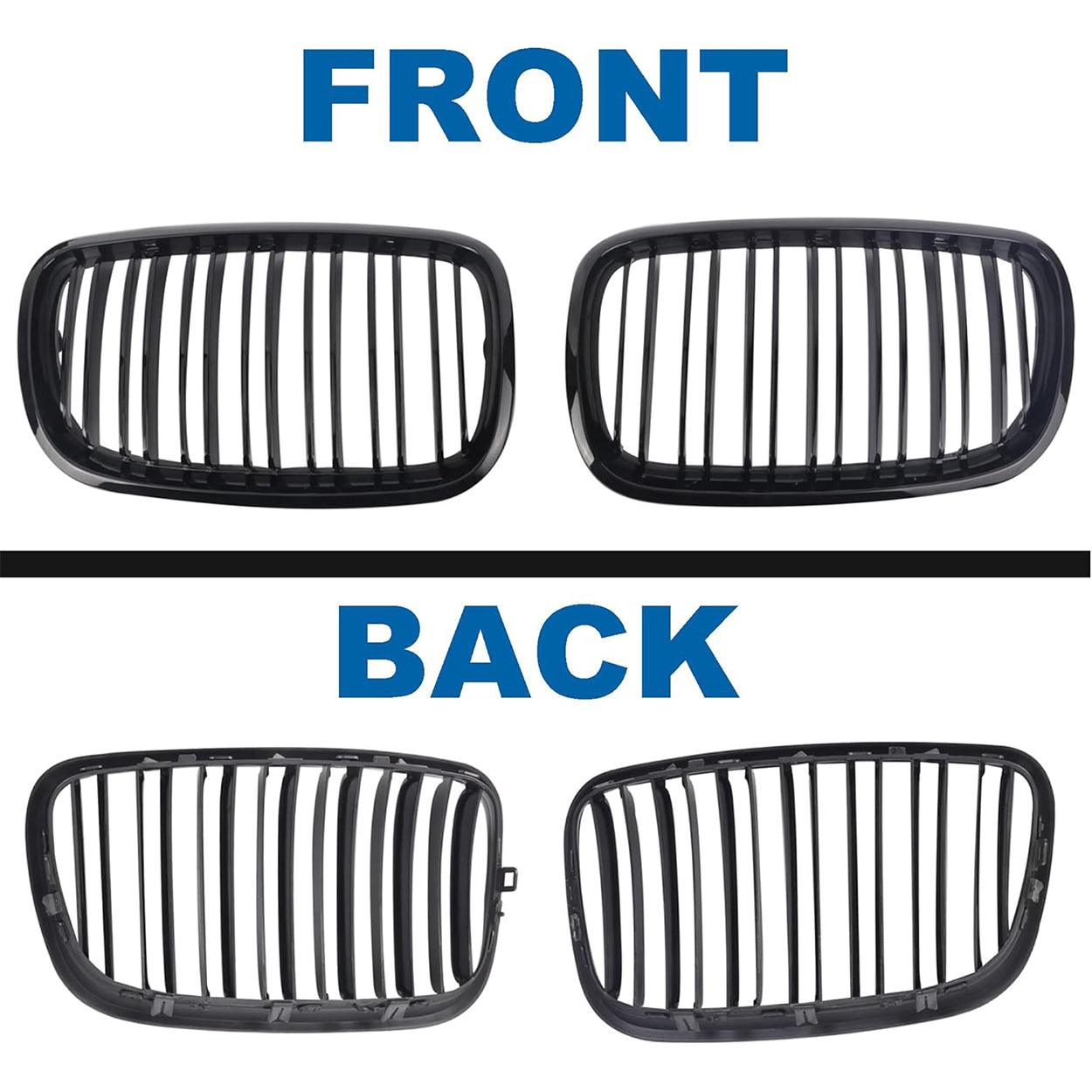 Front Bumper Kidney Grille Glossy Black for 2007-2014 BMW X5 E70 & X6 E71 (Dual Slat)