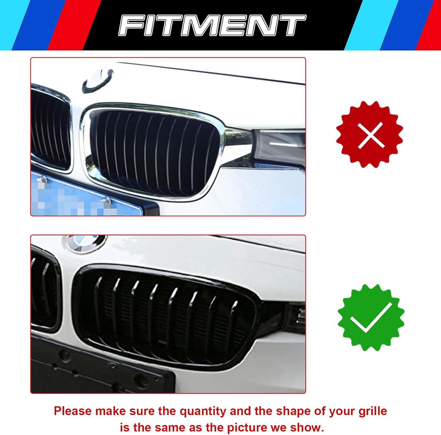 YDSSTORE M-Colored Tri Grille Insert Trim Strips for BMW 3 Series F30 & F31 (2013-2018) | Compatible with 8-Beam Black Grilles | Easy Clip-on Installation-autoydsstore