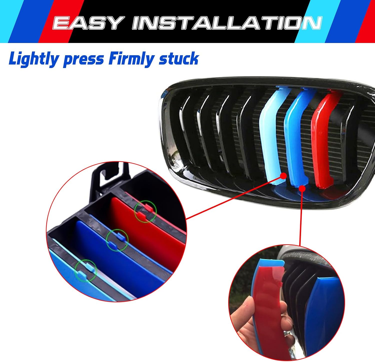 YDSSTORE M-Colored Tri Grille Insert Trim Strips for BMW 3 Series F30 & F31 (2013-2018) | Compatible with 8-Beam Black Grilles | Easy Clip-on Installation-autoydsstore