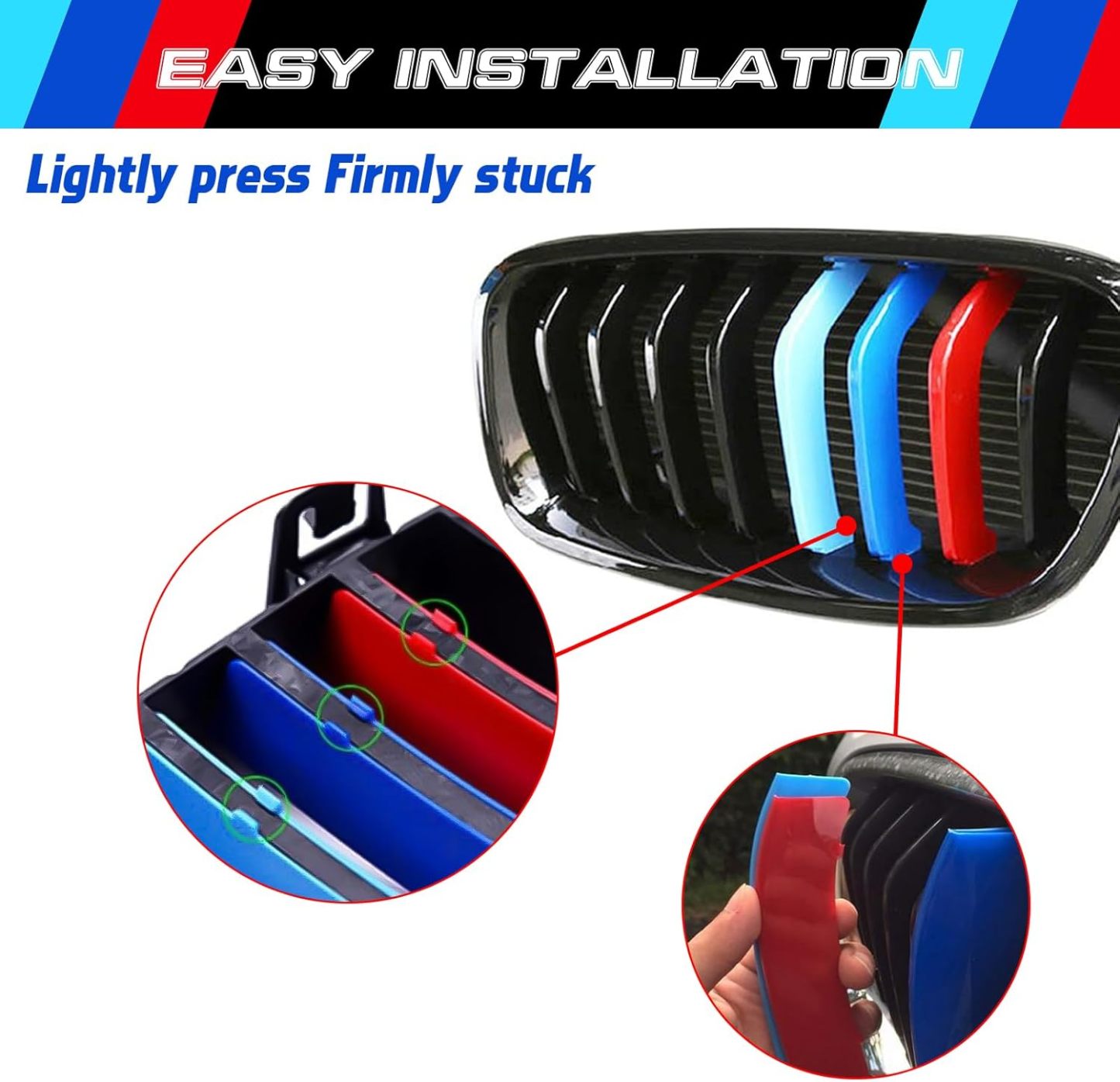 YDSSTORE M-Colored Tri Grille Insert Trim Strips for BMW 3 Series F30 & F31 (2013-2018) | Compatible with 8-Beam Black Grilles | Easy Clip-on Installation-autoydsstore