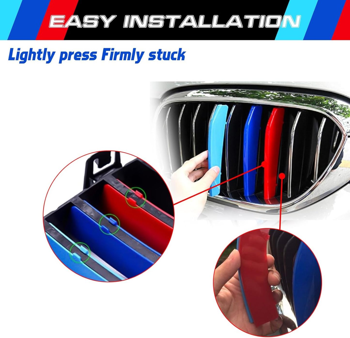 YDSSTORE M-Colored Tri Grille Insert Trim Strips for BMW 5 Series G30 & G31 (2017-2020) | Compatible with 9-Beam Front Grilles | Easy Clip-on Installation-autoydsstore