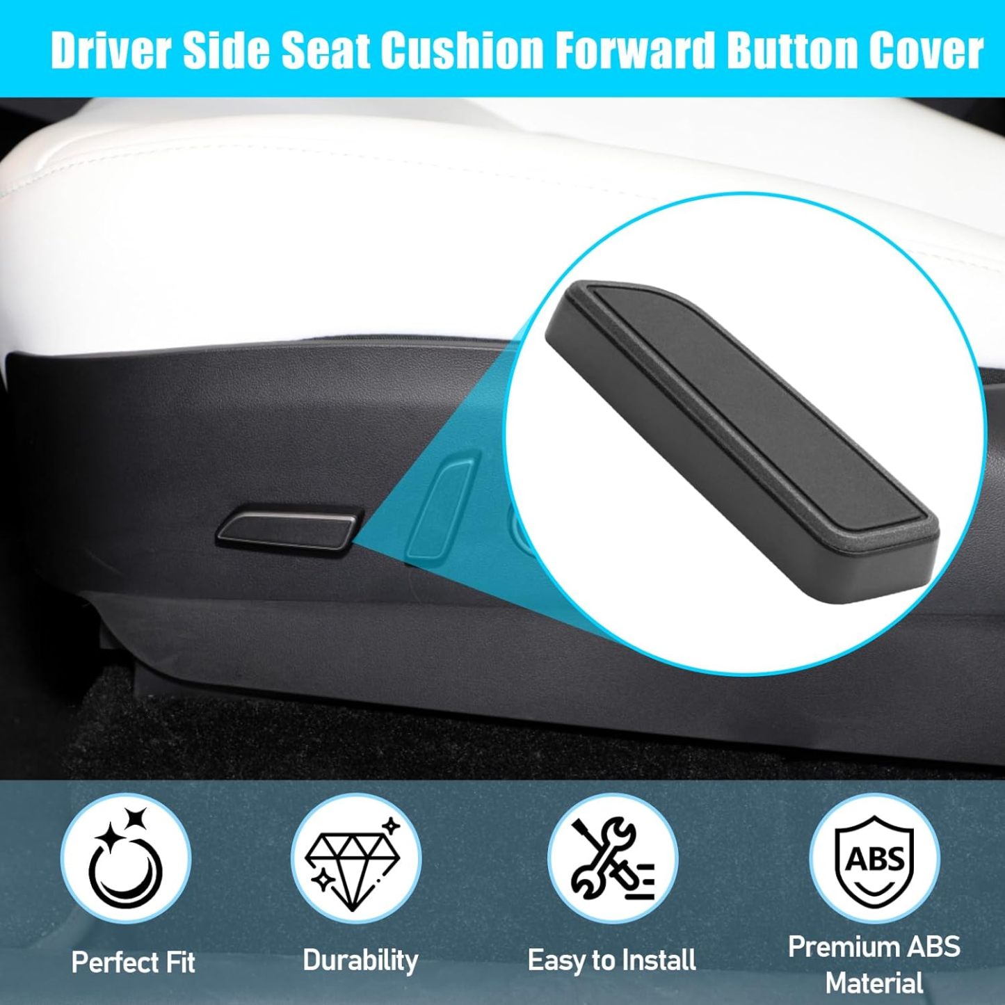 YDSSTORE Compatible with Tesla Model 3/Y Seat Adjustement Button 2021 2022 2023.Driver Side Seat Cushion Forward Button Cover for Model 3 Model Y Seat Adjust Button 1098840-01-D.Power Seat Switch Button-autoydsstore