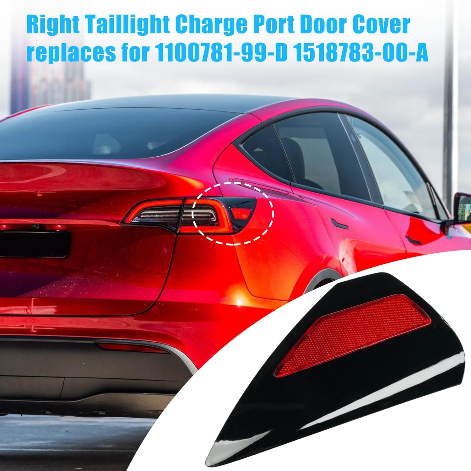 YDSSTORE Compatible with Tesla Charging Port Cover for Model 3 2017-2024 Model Y 2020-2024. Rear Right Side Taillight Charge Door Cover Reflector for Tesla. Charging Port Cover Replacement 1100781-99-D-autoydsstore