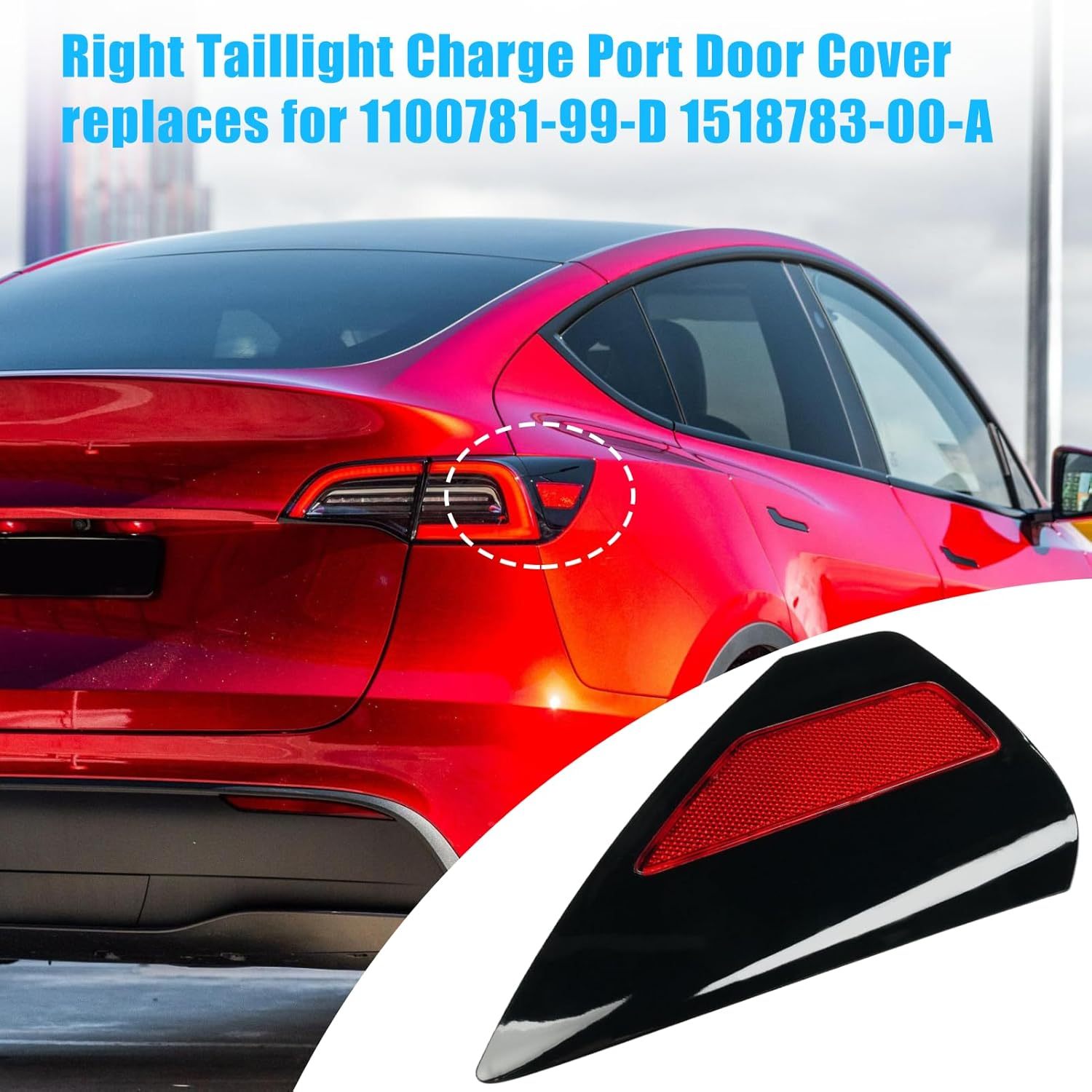 YDSSTORE Compatible with Tesla Charging Port Cover for Model 3 2017-2024 Model Y 2020-2024. Rear Right Side Taillight Charge Door Cover Reflector for Tesla. Charging Port Cover Replacement 1100781-99-D-autoydsstore
