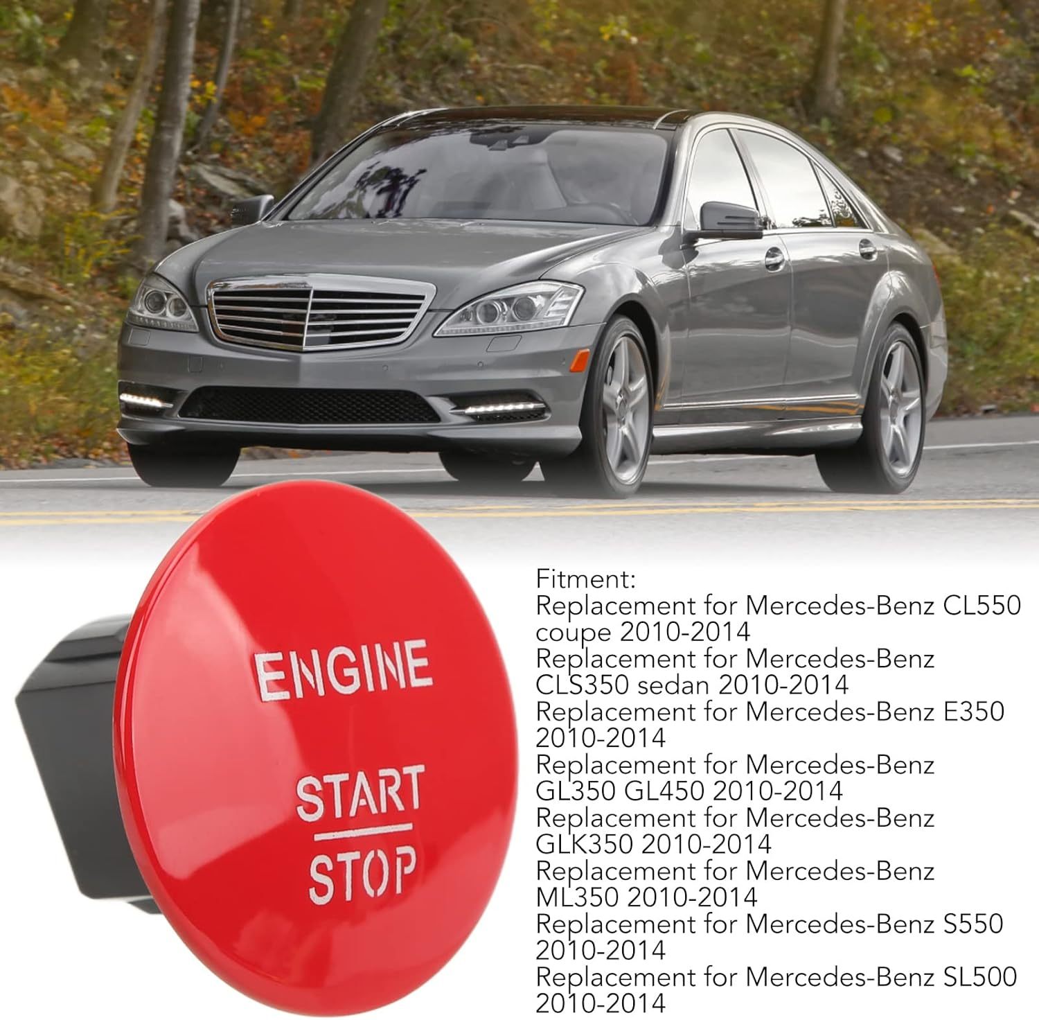 Engine Start Stop Button. ABS Alloy Start Push Button. 2215450714 Ignition Button Switch Replacement for Mercedes‑Benz CL550 E350 CLS350(Red)