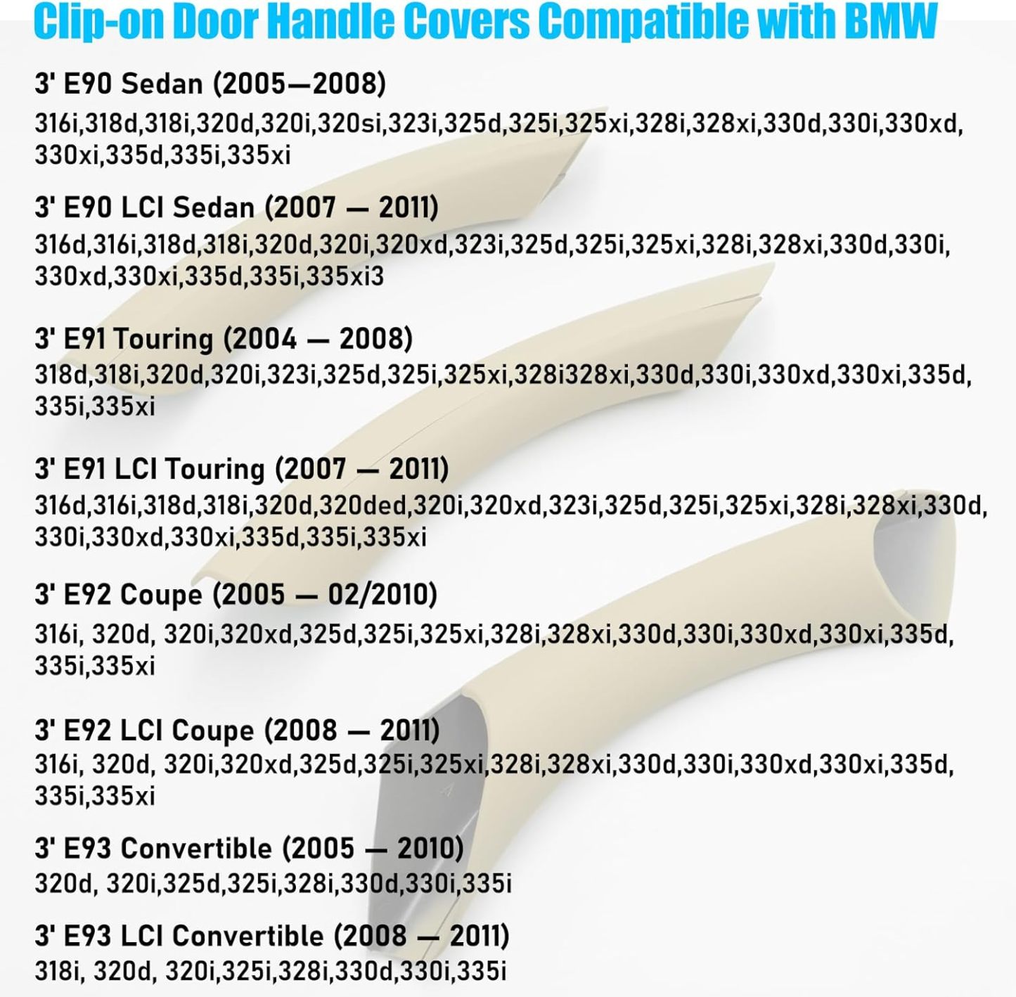 For BMW 3  E90/E91 Door Handle Covers 6PCS  Left and Right Passenger Side |YDSSTORE