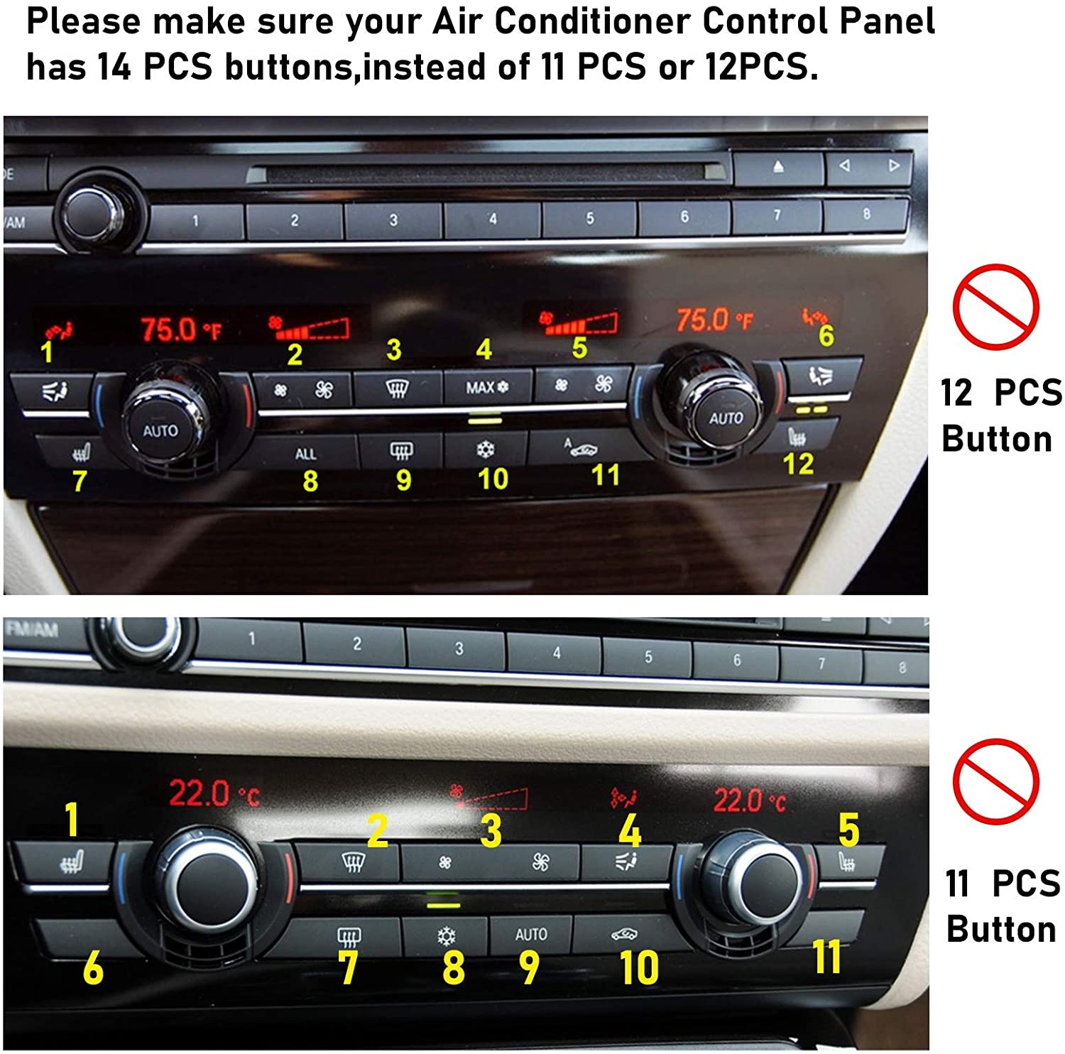 For BMW 5'/6'/7'/X5/X6 Climate Control Button Covers | For 14PCS Pattern | YDSSTORE