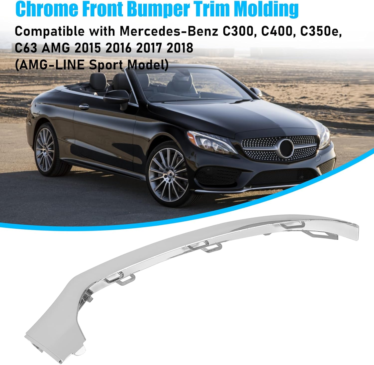 For Mercedes-Benz W205 Front Bumper Trim Molding 2015-2018. Right Front Bumper Lower Chrome Trim Replacement A2058851474 for Mercedes W205 C300 C400 C350 C63 AMG-LINE Sport Model-autoydsstore