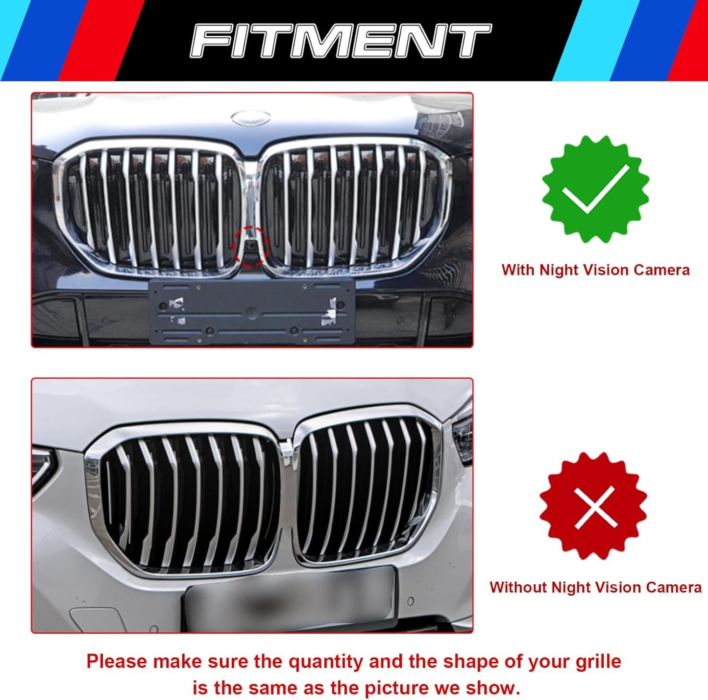 YDSSTORE  M-Colored Tri Grille Insert Trim Strips for BMW X5 G05 (2019+) | Compatible with 7-Beam Front Kidney Grilles & Night Vision Camera | Easy Clip-on Installation-autoydsstore
