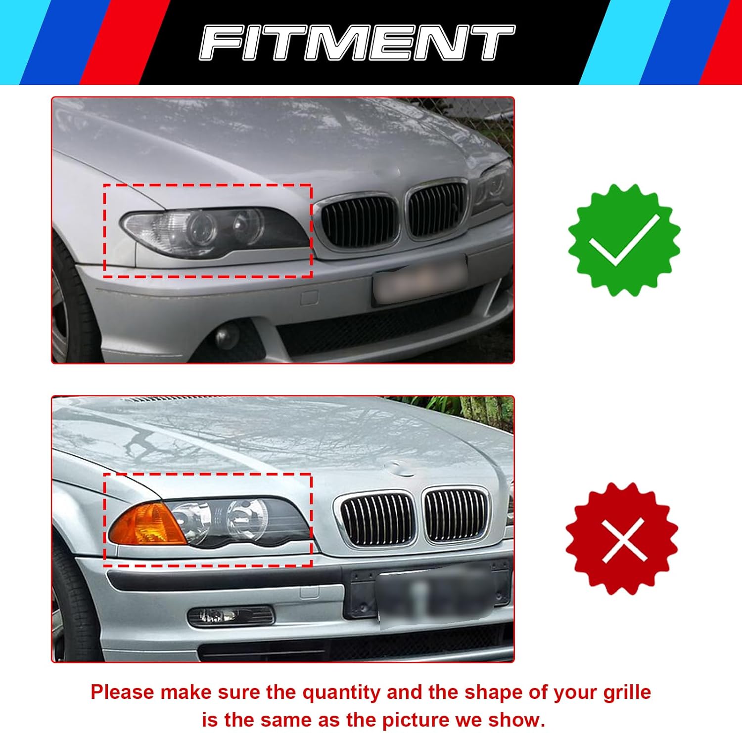YDSSTORE M Sporty Grille Insert Trim Clips for BMW 3 Series E46 (2000-2005) | Compatible with 10 & 11-Beam Front Kidney Grilles | Easy Clip-on Installation-autoydsstore