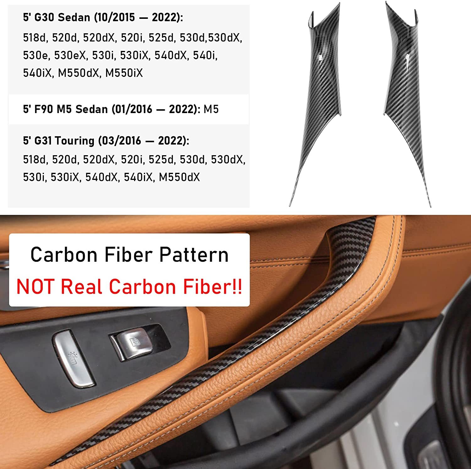 For BMW 5 Series Car Door Handle-G30/G31/F90-Carbon Fiber 2PCS | YDSSTOREle Covers  Replacing Genuine Car Door Handle Compatible with BMW 5 Series G30/G31/F90 M5--518d. 520d. 520dX. 520i. 525d. 530d.  530dX. 530e. 530eX. 530i. 530iX. 540dX. 540i. 540iX. M-autoydsstore