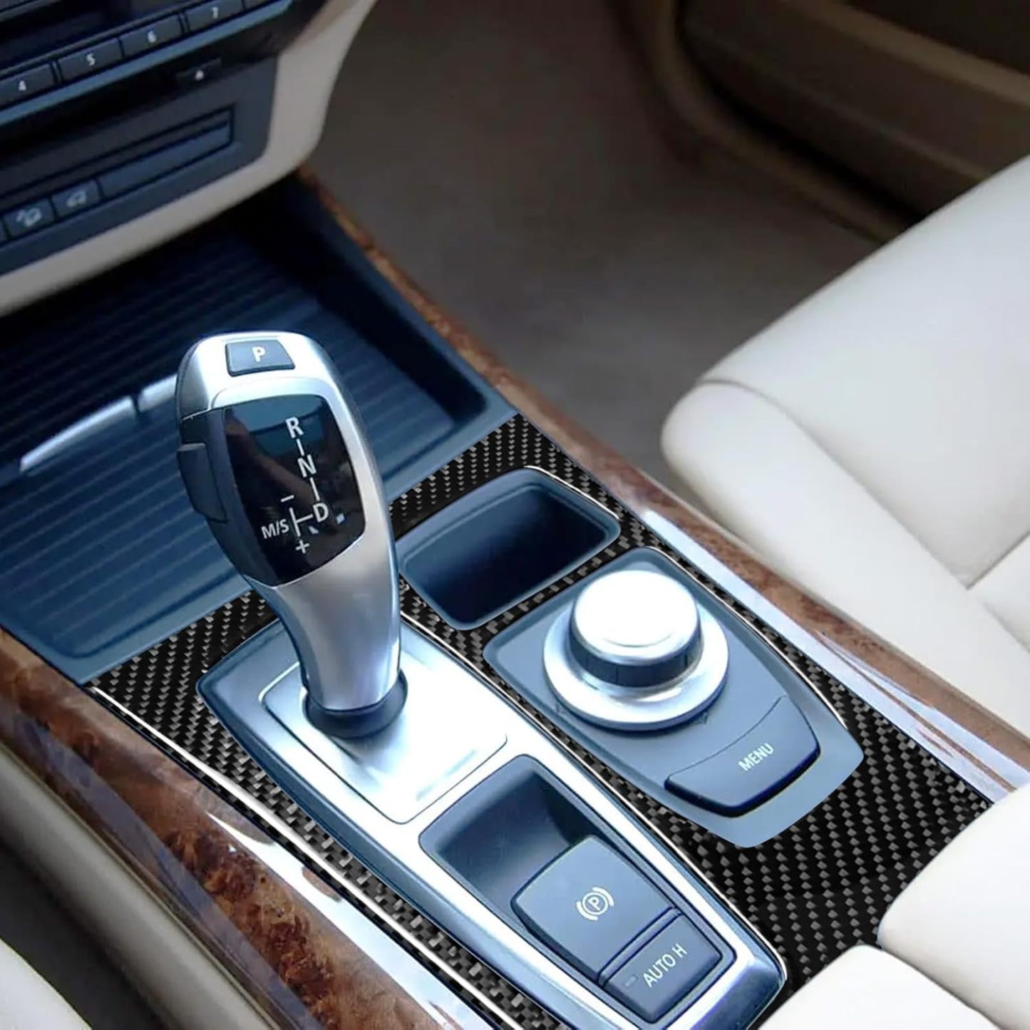 YDSSTORE Carbon Fiber Center Console Gear Shifter Box Panel Cover Trim for BMW X5 X6 E70 E71 (2007-2009) – 1pc Black C | Premium Interior Accessories-autoydsstore