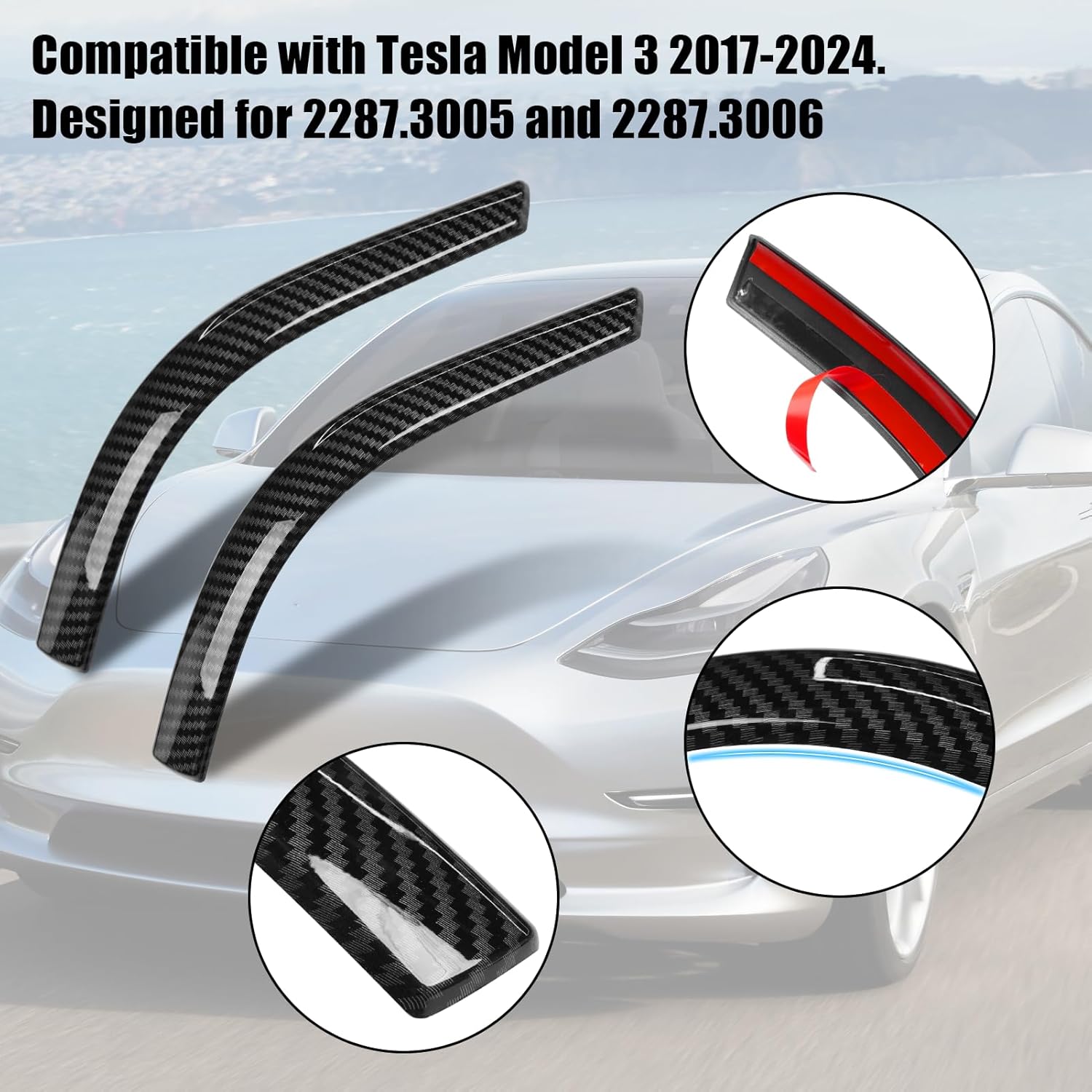 Tesla Model 3 Side Mirror Trim Strips (2018-2024) | Anti-Collision Protector | YDSSTORE