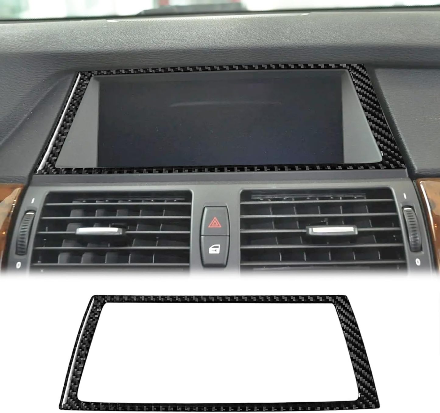 YDSSTORE Carbon Fiber Center Console Display Screen Navigation Frame Cover Trim Interior Accessories for BMW X5 E70 X6 E71 (2008-2013) – 1pc Black-autoydsstore