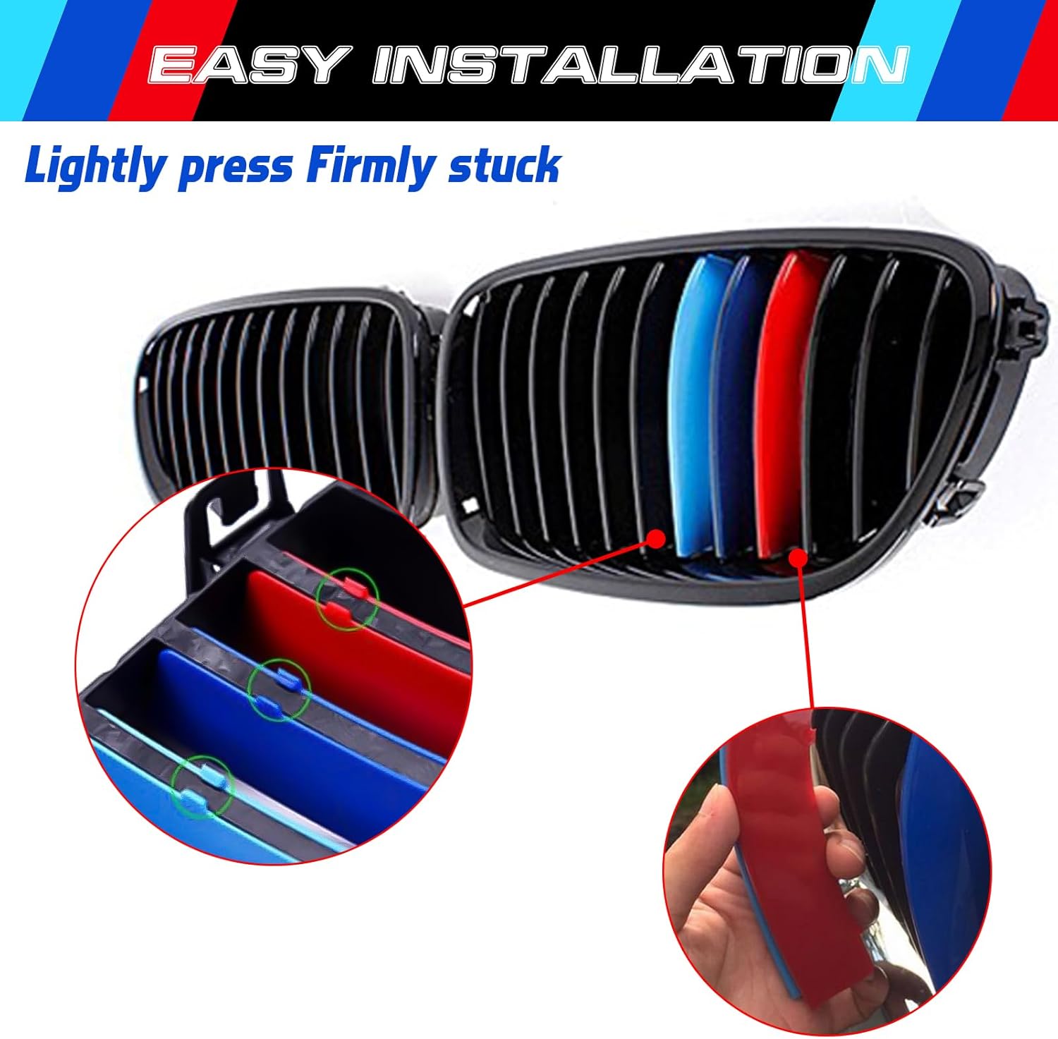 YDSSTORE M-Colored Tri Grille Insert Trim Strips for BMW F10 & F11 (2011-2013) | Compatible with M-Performance Black Grilles | 12-Beam Front Grilles | Easy Clip-on Installation-autoydsstore