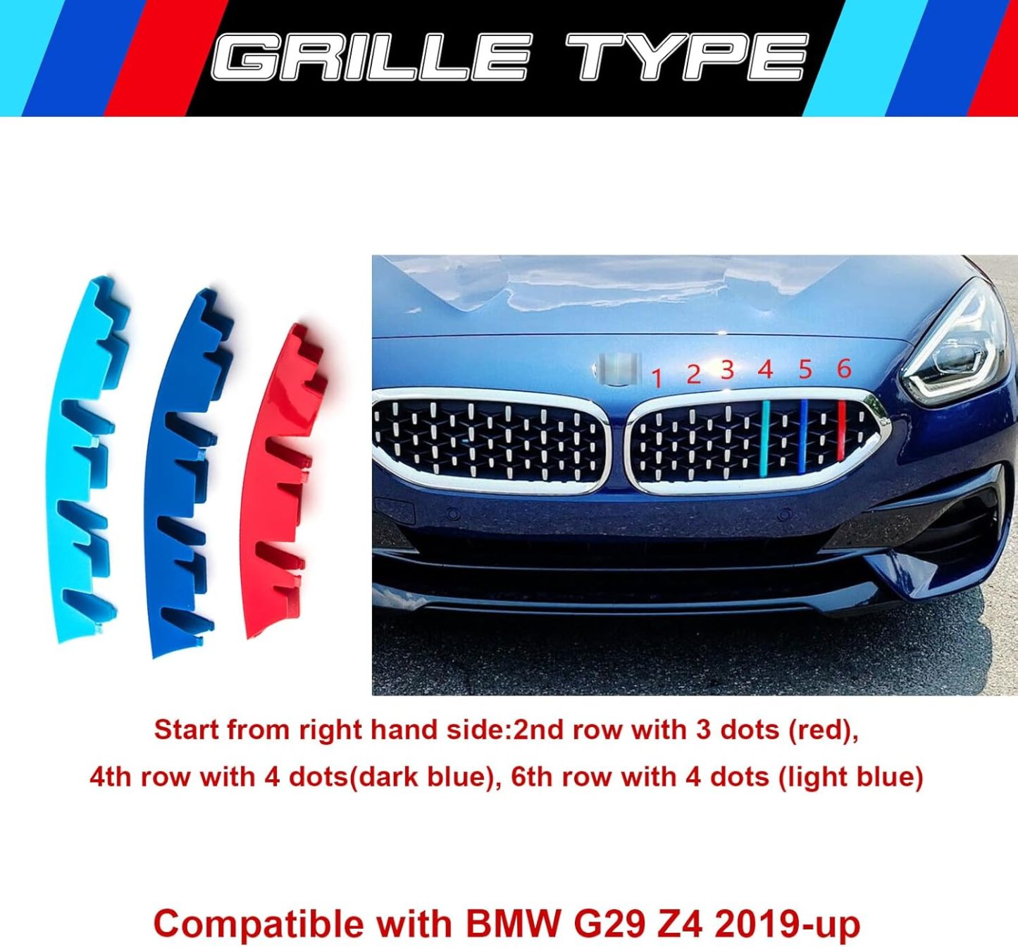 YDSSTORE M-Colored Tri Grille Insert Trim Strips for BMW G29 Z4 (2019-up) | Compatible with 13-Beam Front Center Kidney Grilles-autoydsstore