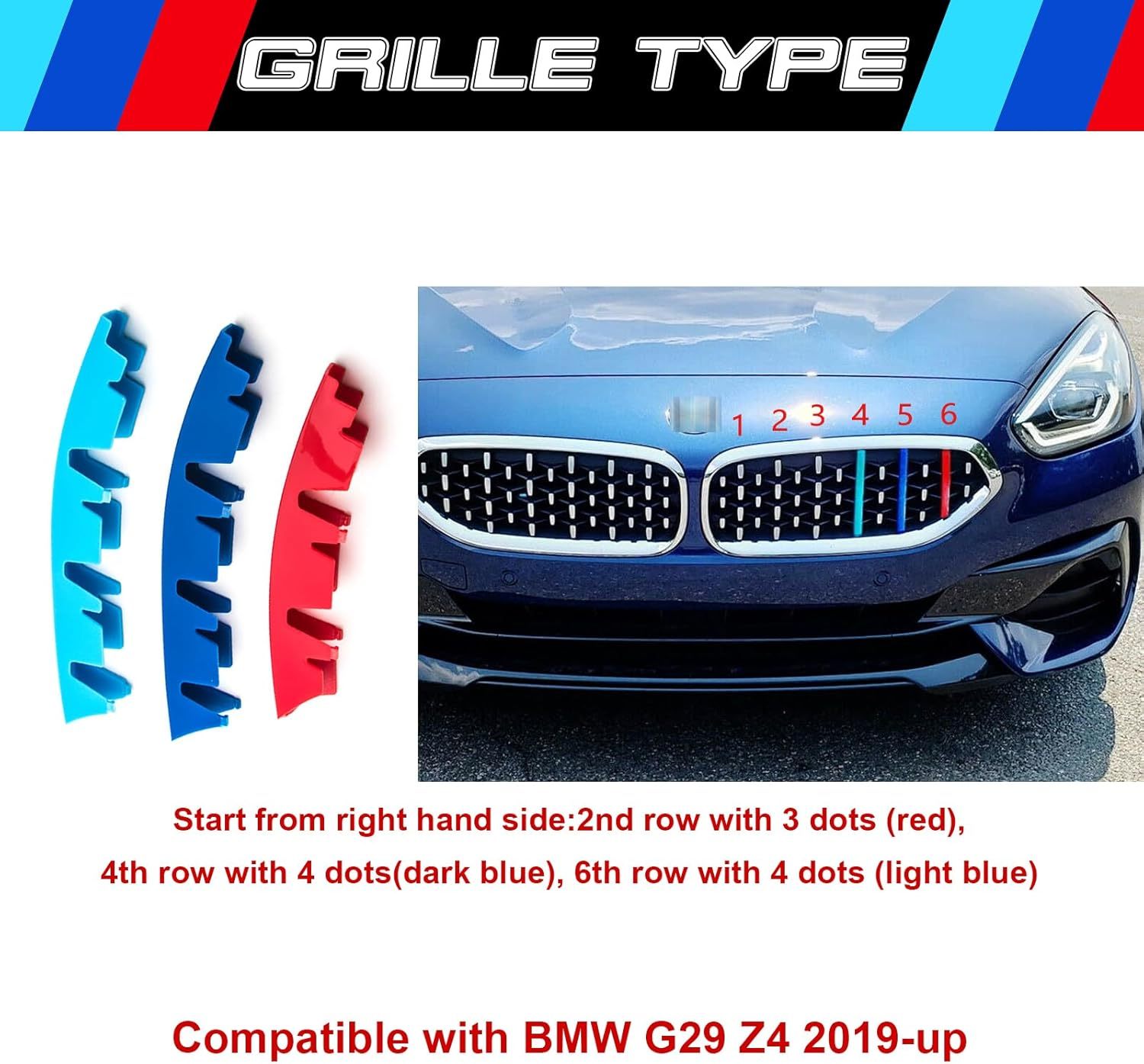 YDSSTORE M-Colored Tri Grille Insert Trim Strips for BMW G29 Z4 (2019-up) | Compatible with 13-Beam Front Center Kidney Grilles-autoydsstore