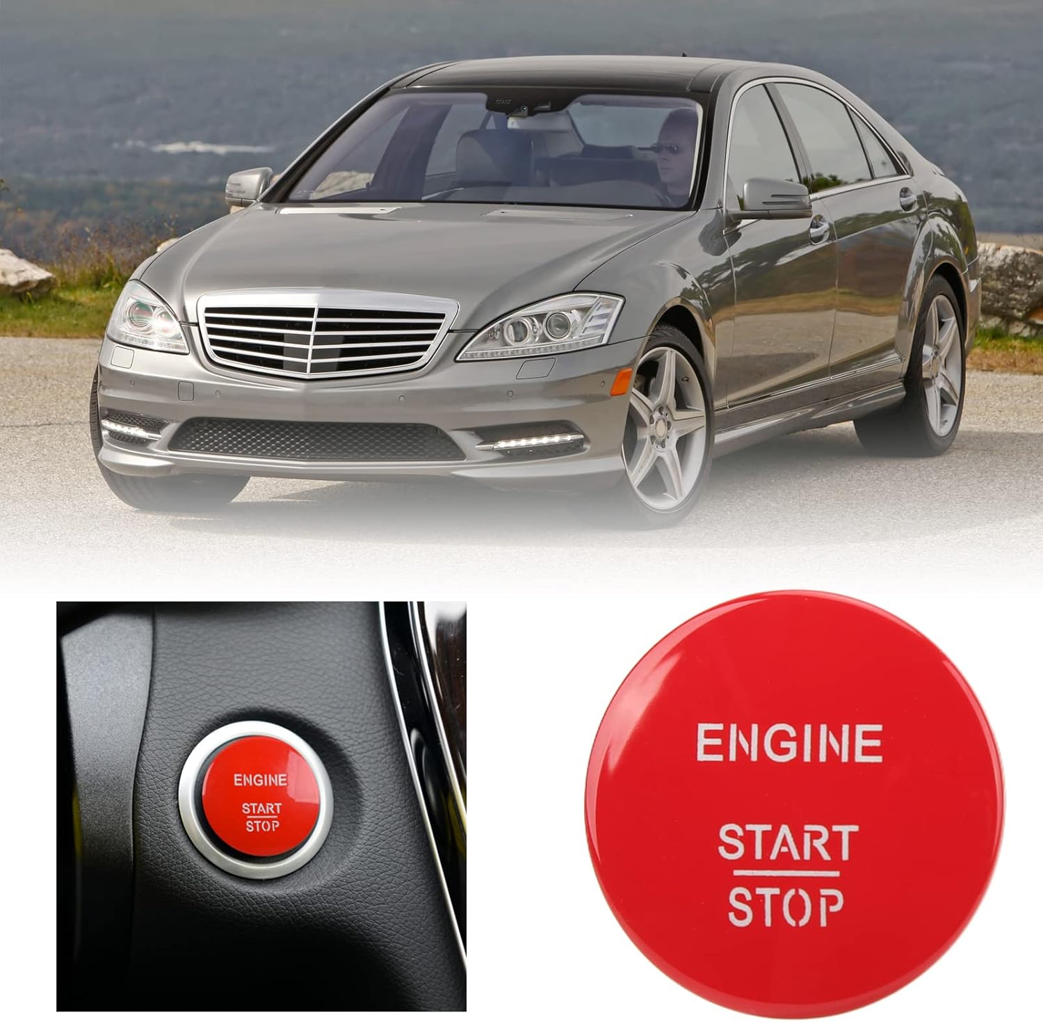 Engine Start Stop Button. ABS Alloy Start Push Button. 2215450714 Ignition Button Switch Replacement for Mercedes‑Benz CL550 E350 CLS350(Red)