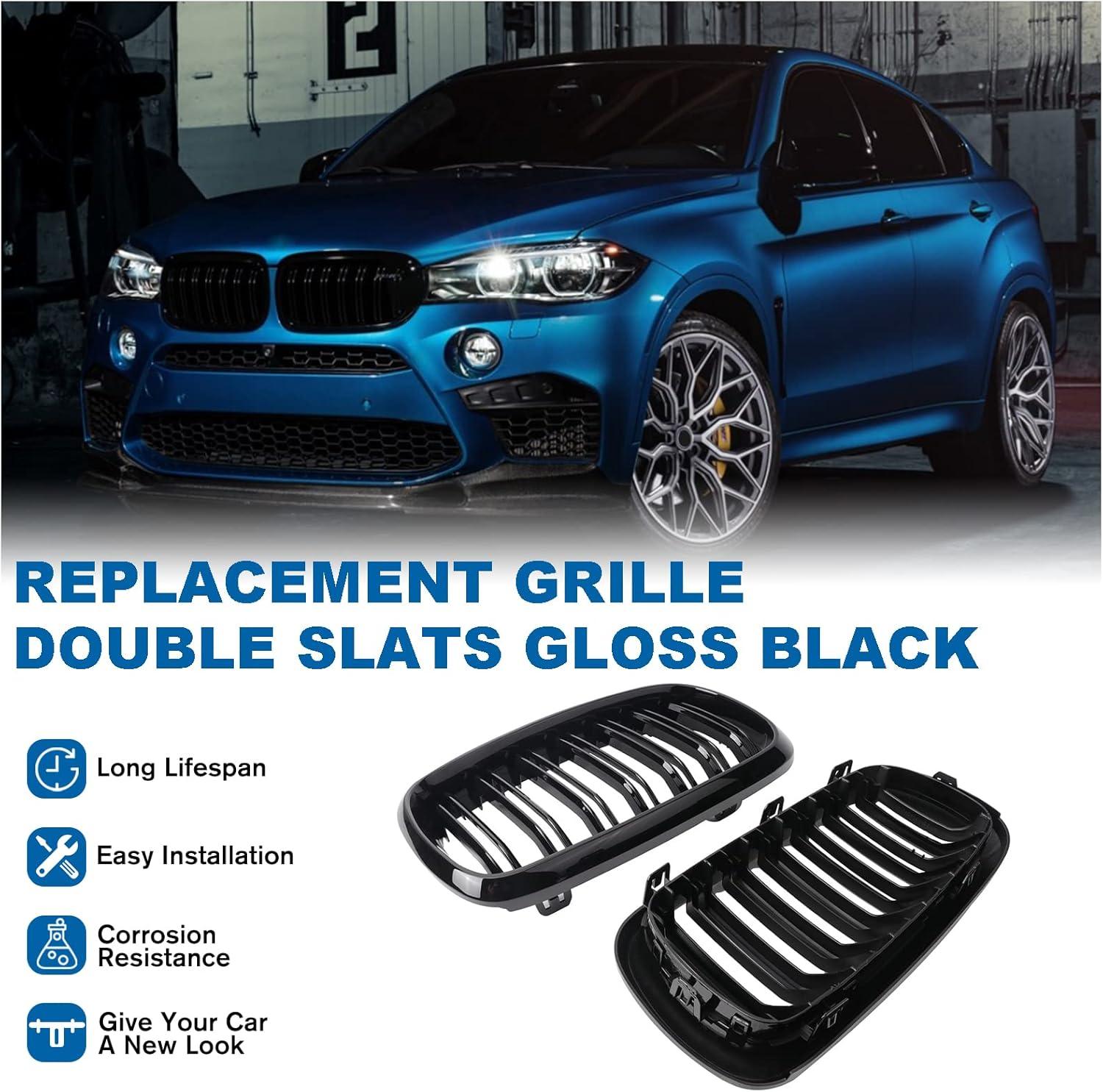 YDSSTORE X5 F15 Grille .Gloss Black Kidney Grille Fit 2014-2018 X5 F15 X6 F16 X5M F85 X6M F86 Dual Slat Double Line-autoydsstore