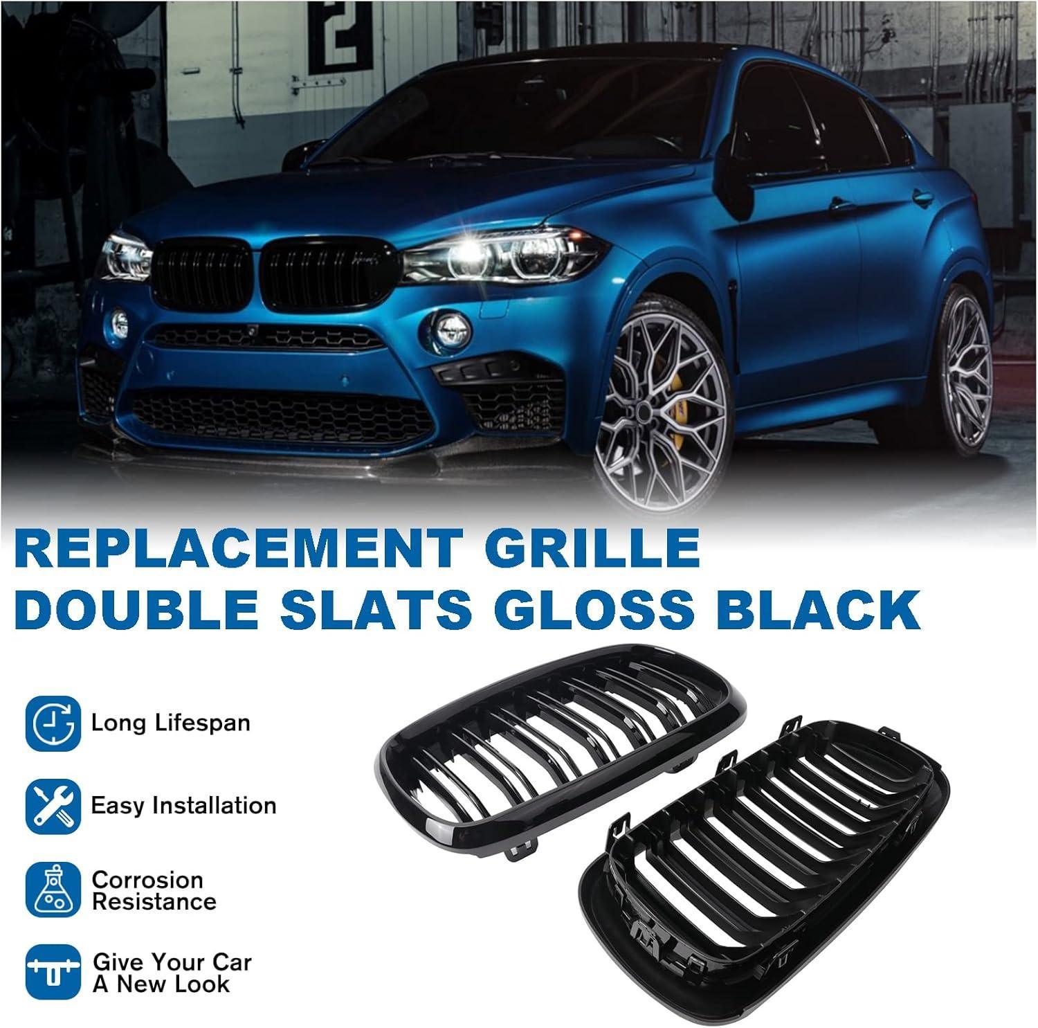 YDSSTORE X5 F15 Grille .Gloss Black Kidney Grille Fit 2014-2018 X5 F15 X6 F16 X5M F85 X6M F86 Dual Slat Double Line-autoydsstore