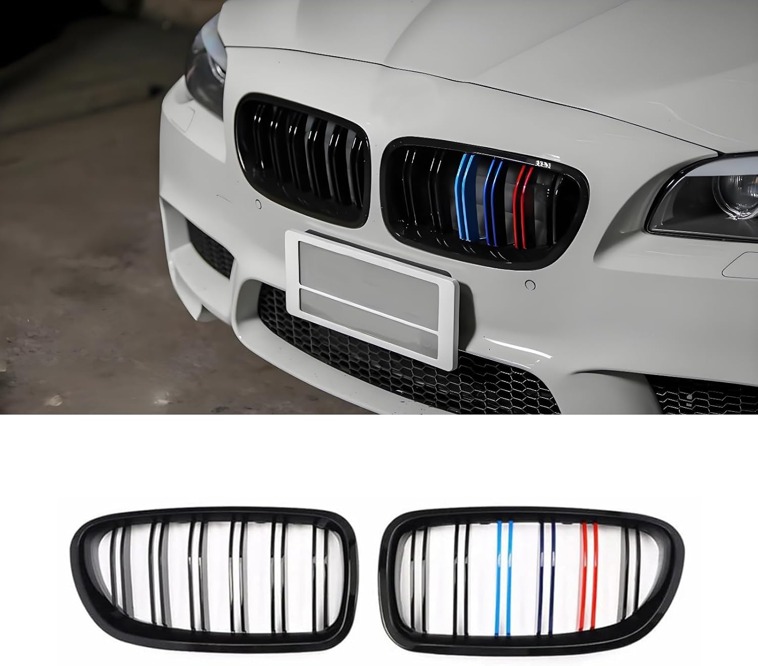 F10 Black Kidney Grille.Front Bumper Grill Compatible with 2010-2017 BMW 5 Series F10 F11 F18 Sedan 520i 528i 535d 535i 550i 520i (Double Slats M Color. F10 (2010-2016))